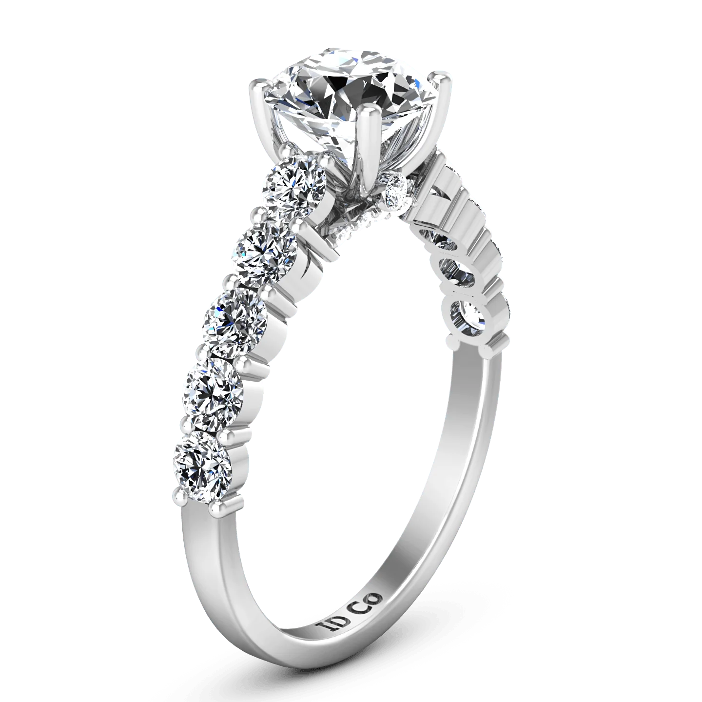 Round Diamond Pave Engagement Ring Grande 14K White Gold - Image 2