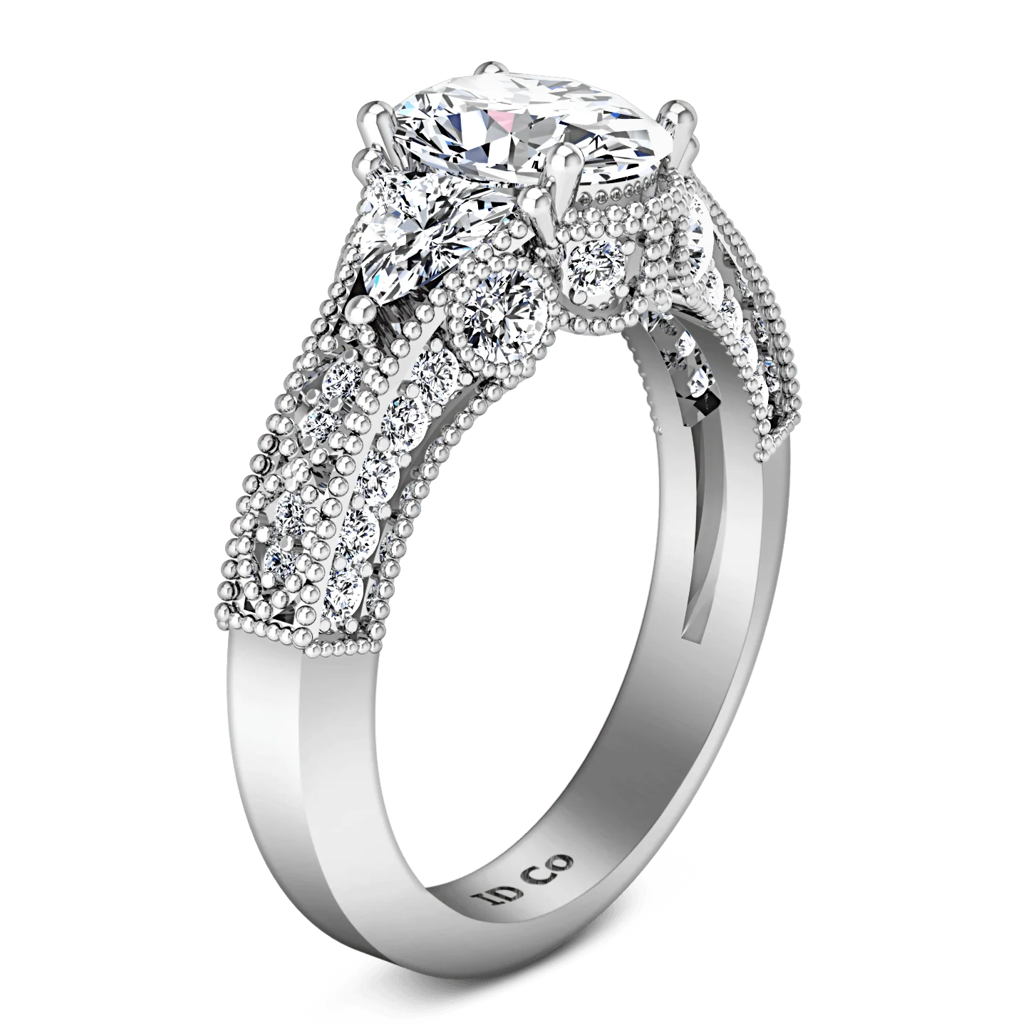 Pave Oval Diamond Engagement Ring Heritage 14K White Gold - Image 2