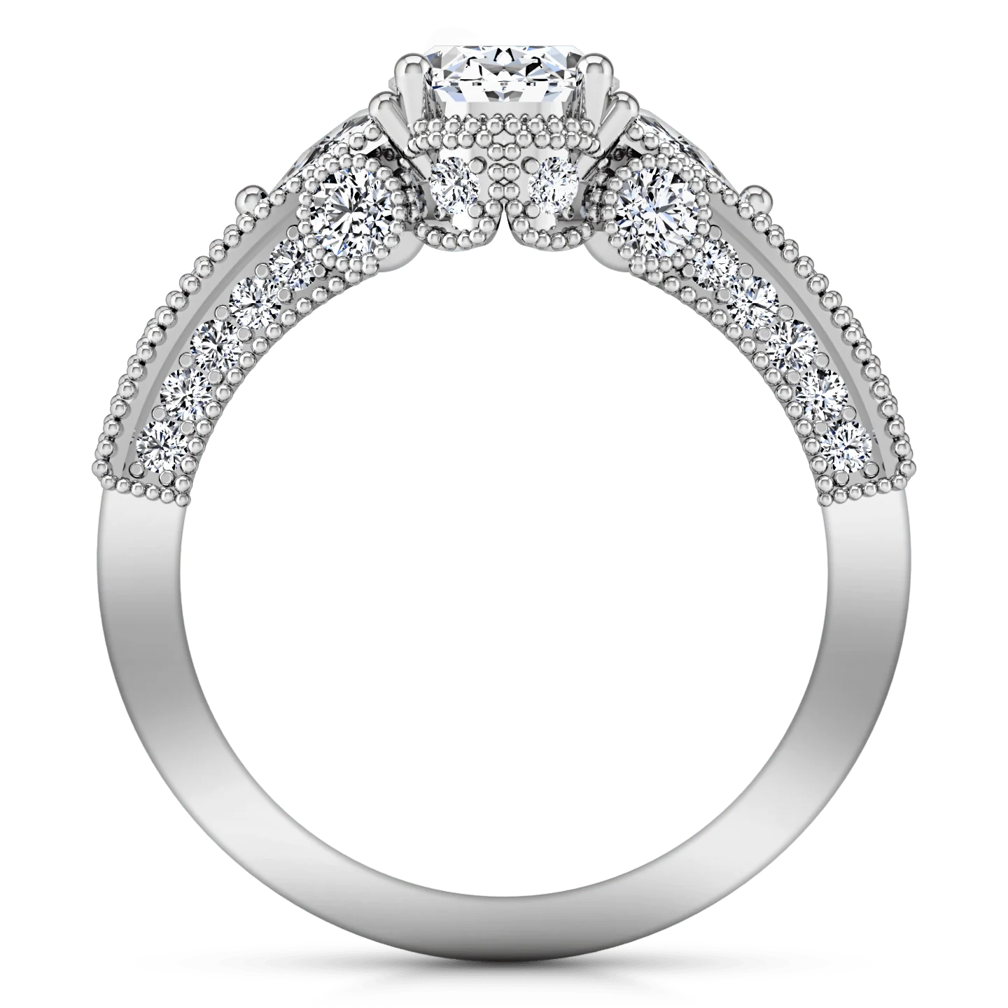 Pave Oval Diamond Engagement Ring Heritage 14K White Gold - Image 3