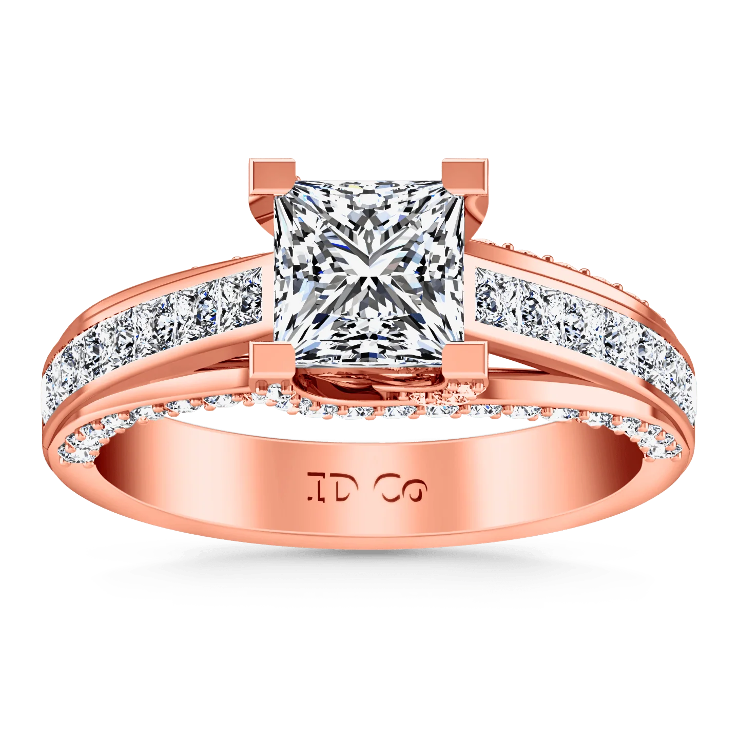 Pave Diamond Princess Cut Engagement Ring Isabella 14K Rose Gold