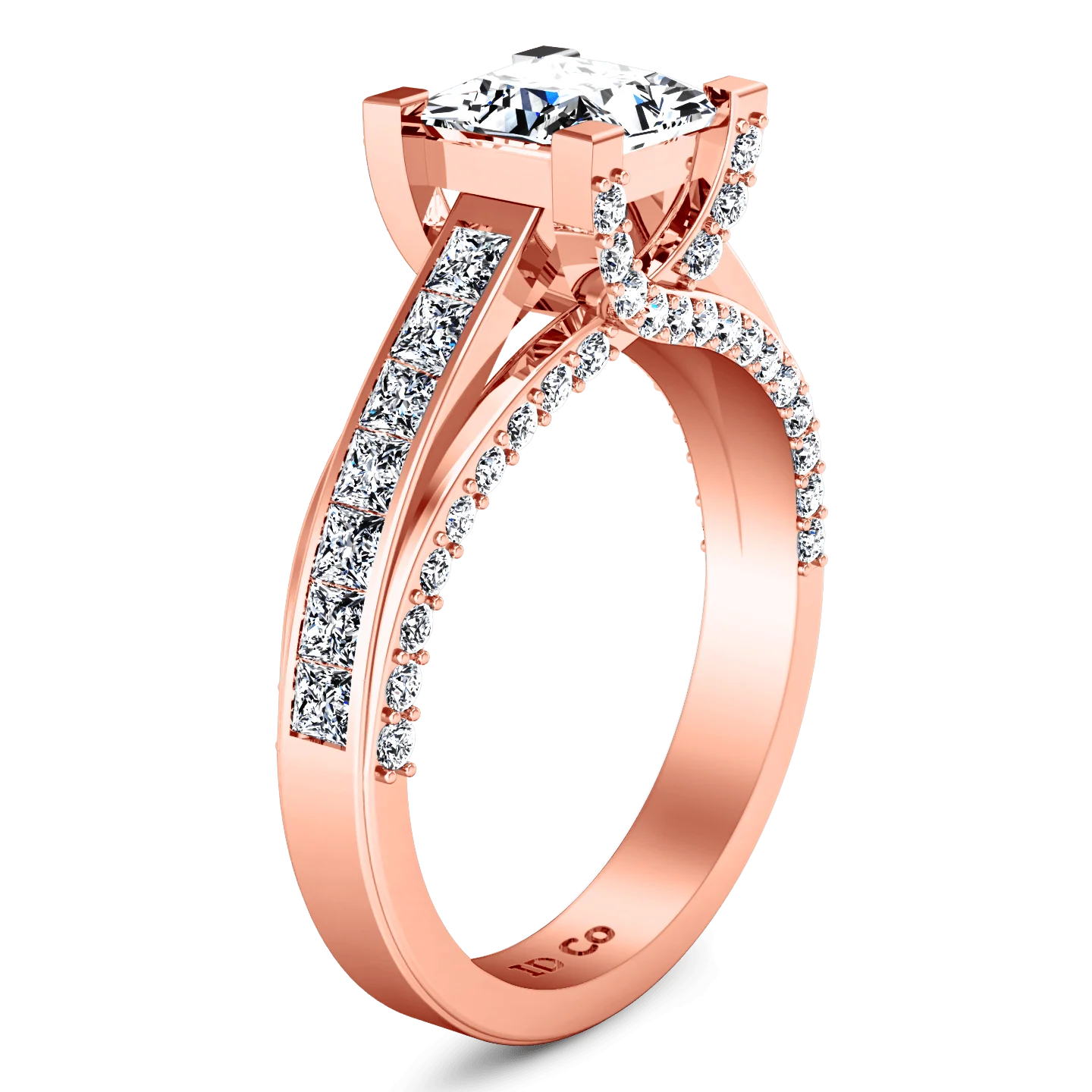 Pave Diamond Princess Cut Engagement Ring Isabella 14K Rose Gold - Image 2