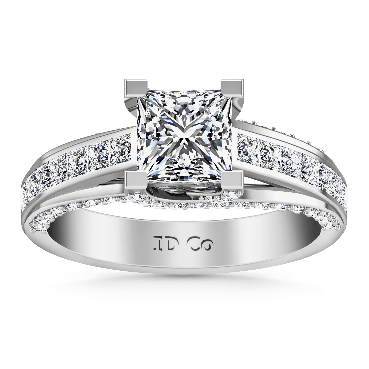 Pave Princess Cut Diamond Engagement Ring Isabella 14K White Gold