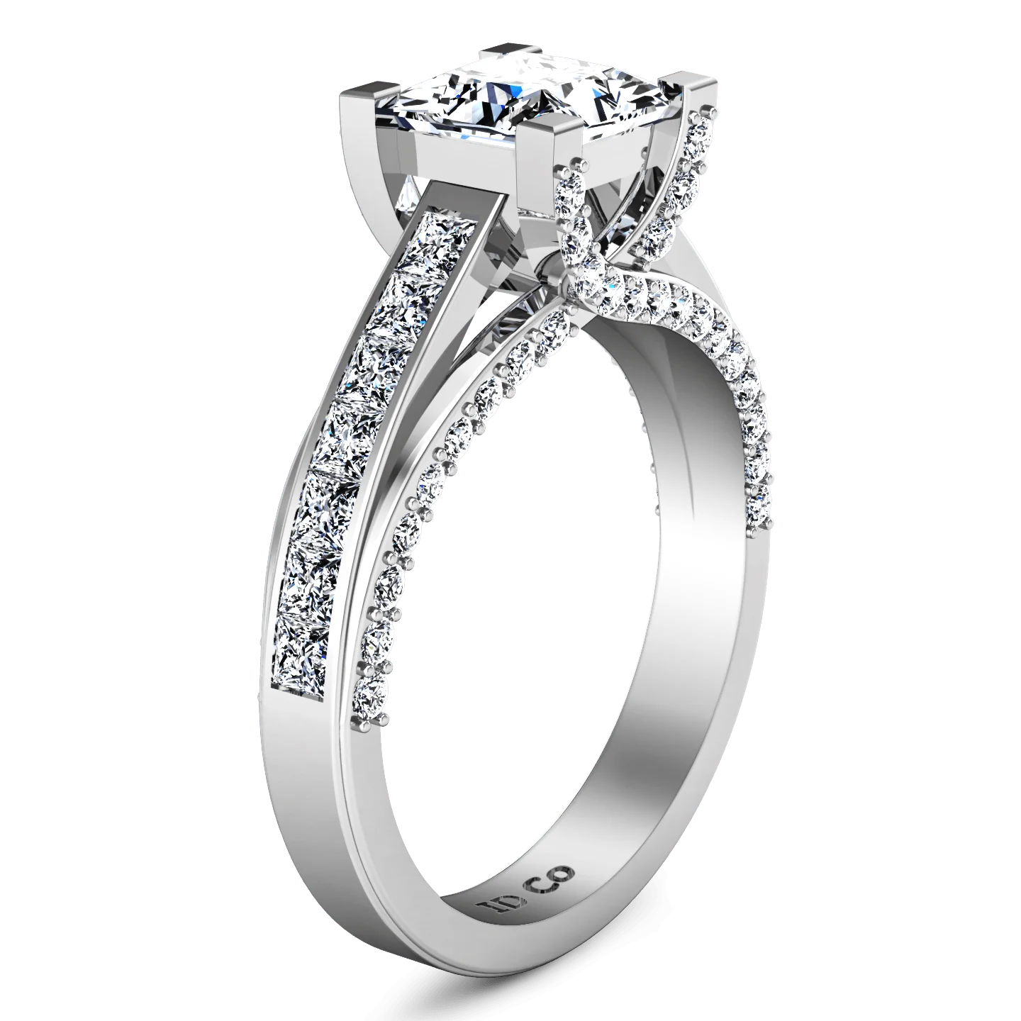 Pave Princess Cut Diamond Engagement Ring Isabella 14K White Gold - Image 2