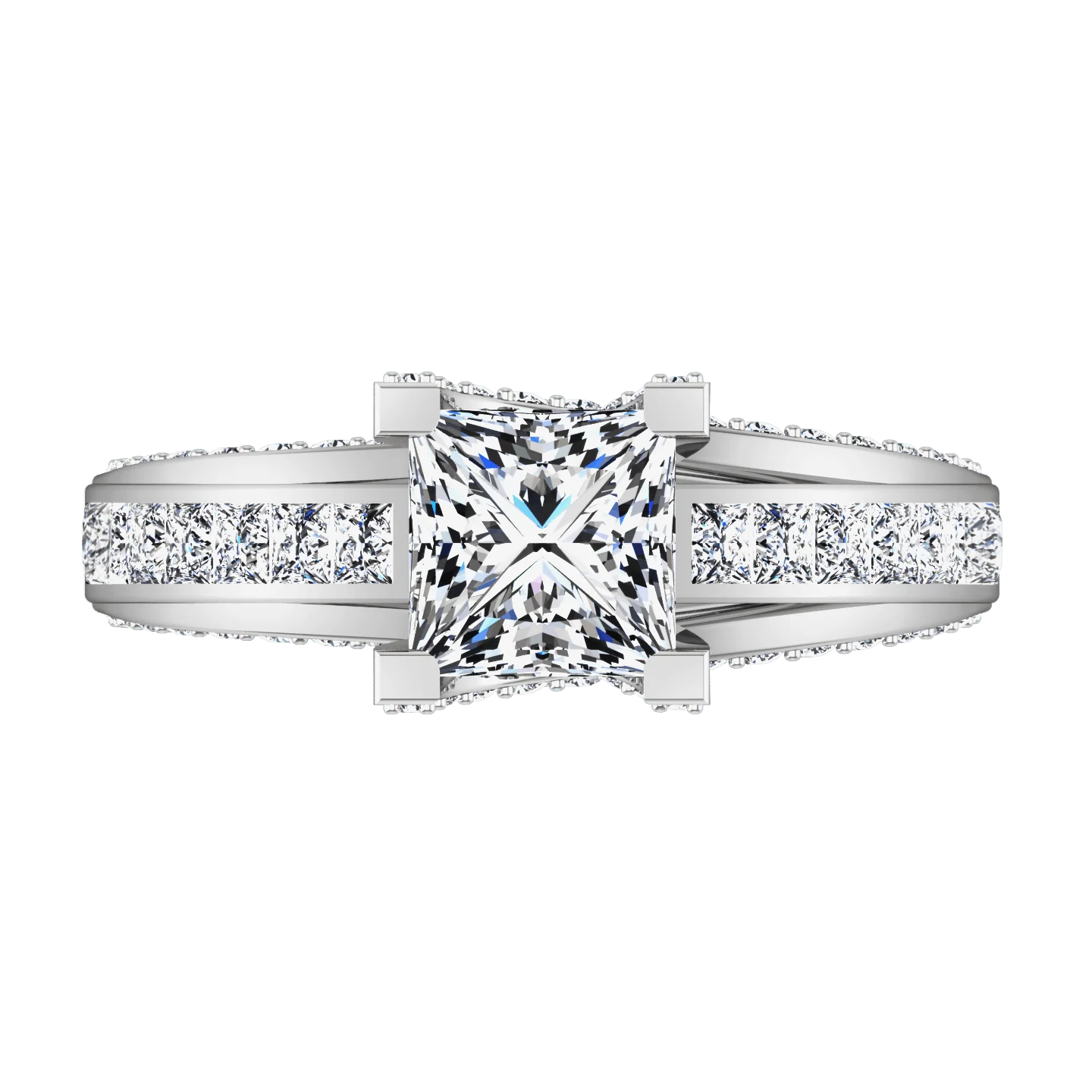 Pave Princess Cut Diamond Engagement Ring Isabella 14K White Gold - Image 3
