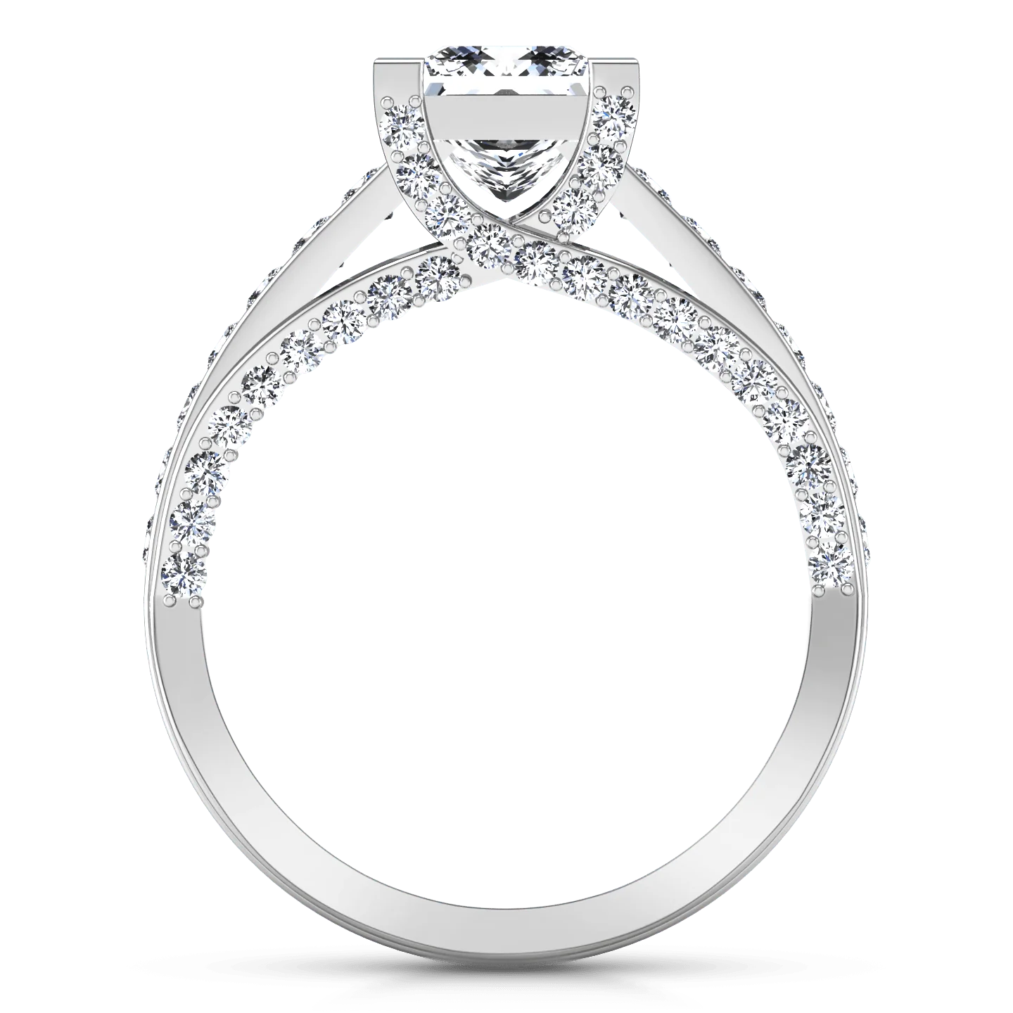 Pave Princess Cut Diamond Engagement Ring Isabella 14K White Gold - Image 4