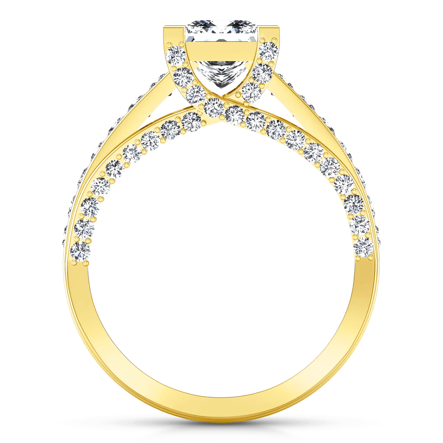 Pave Princess Cut Engagement Ring Isabella 14K Yellow Gold - Image 3