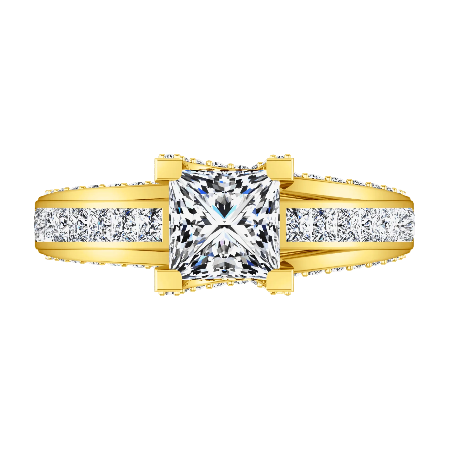 Pave Princess Cut Engagement Ring Isabella 14K Yellow Gold - Image 4