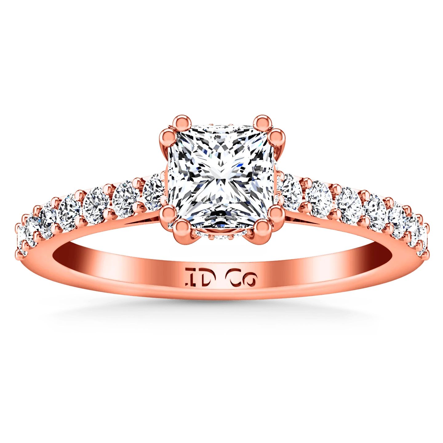 Pave Diamond Princess Cut Engagement Ring Jasmine 14K Rose Gold