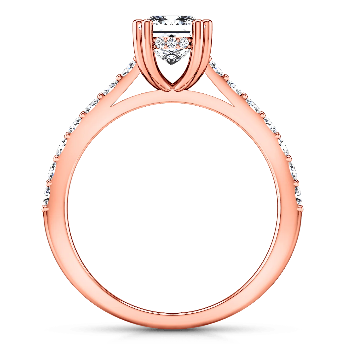 Pave Diamond Princess Cut Engagement Ring Jasmine 14K Rose Gold - Image 2