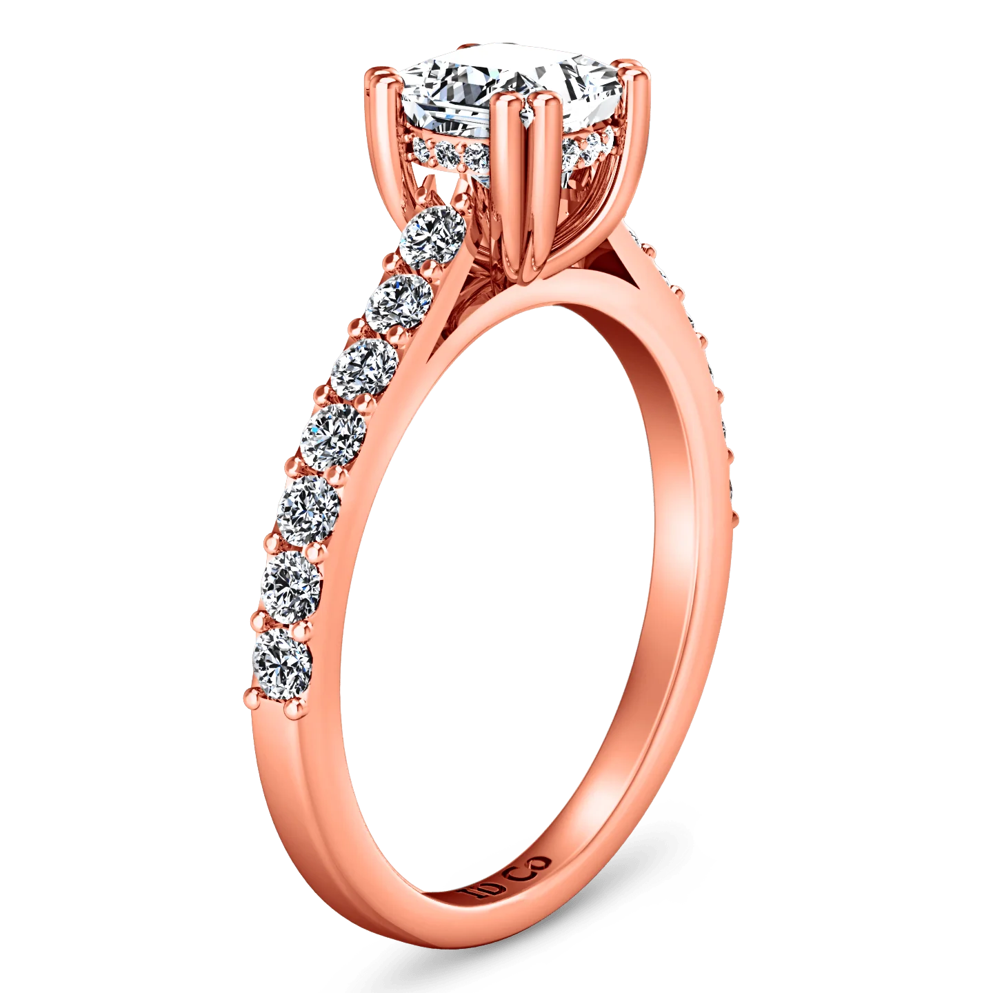 Pave Diamond Princess Cut Engagement Ring Jasmine 14K Rose Gold - Image 3