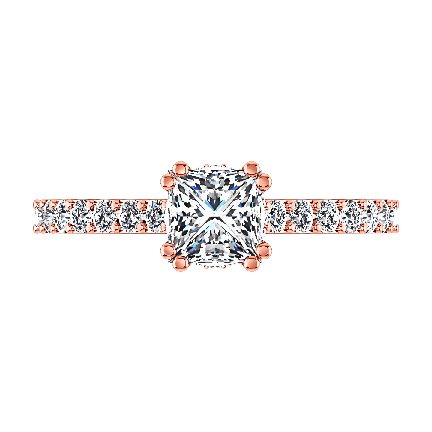 Pave Diamond Princess Cut Engagement Ring Jasmine 14K Rose Gold - Image 4
