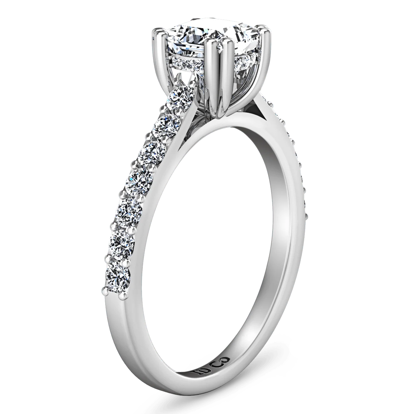 Pave Princess Cut Diamond Engagement Ring Jasmine 14K White Gold - Image 2