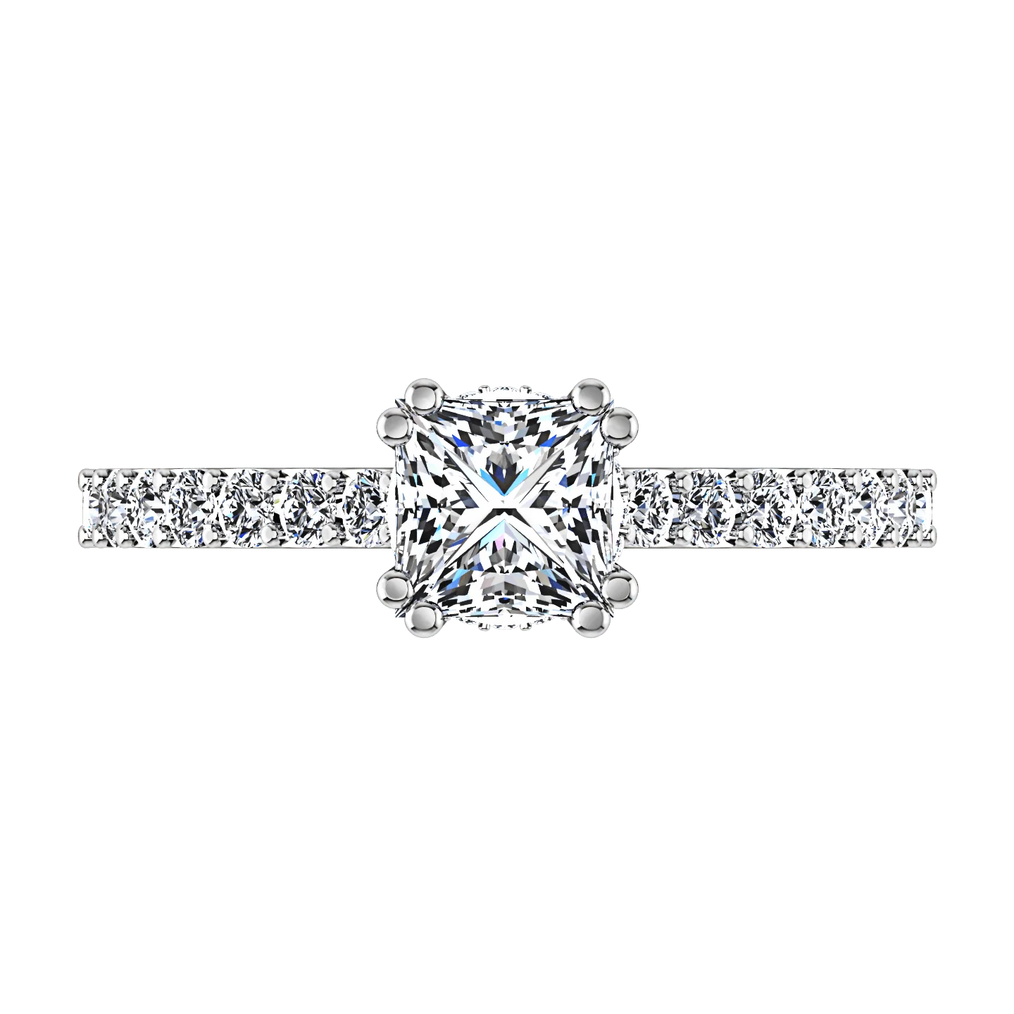 Pave Princess Cut Diamond Engagement Ring Jasmine 14K White Gold - Image 4