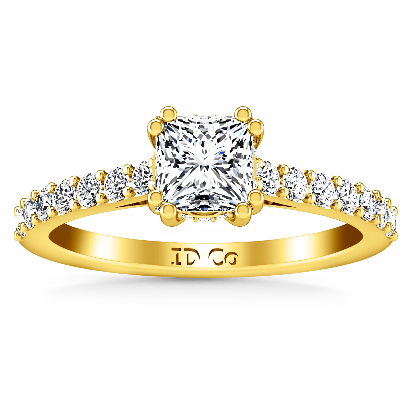 Pave Princess Cut Engagement Ring Jasmine 14K Yellow Gold