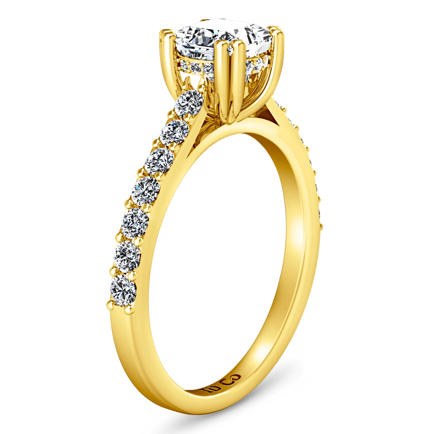 Pave Princess Cut Engagement Ring Jasmine 14K Yellow Gold - Image 2