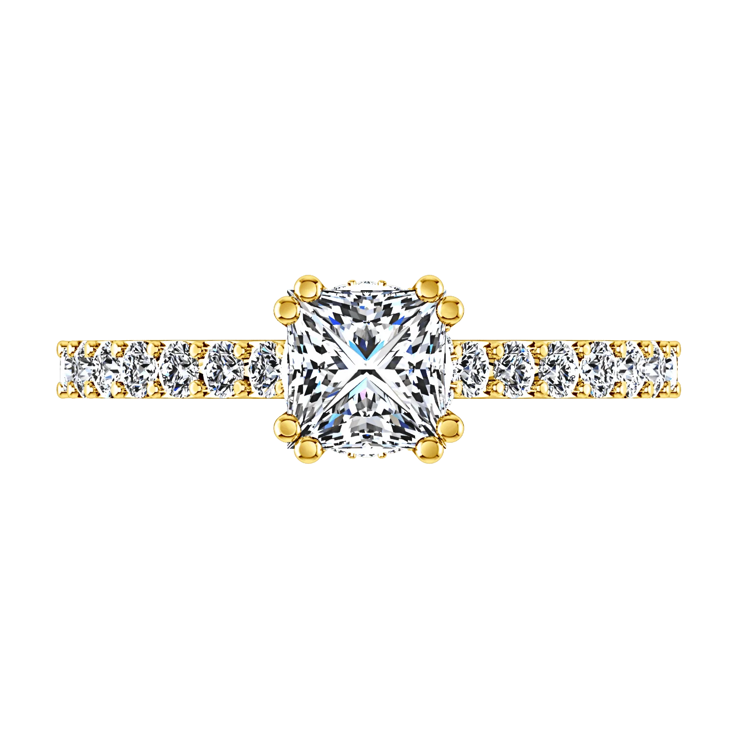 Pave Princess Cut Engagement Ring Jasmine 14K Yellow Gold - Image 4