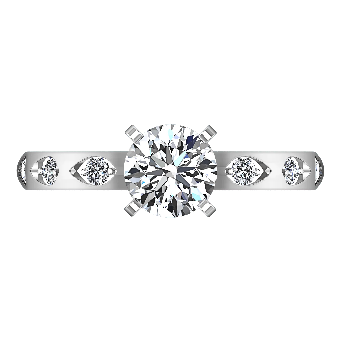 Round Diamond Pave Engagement Ring Jazz 14K White Gold - Image 3