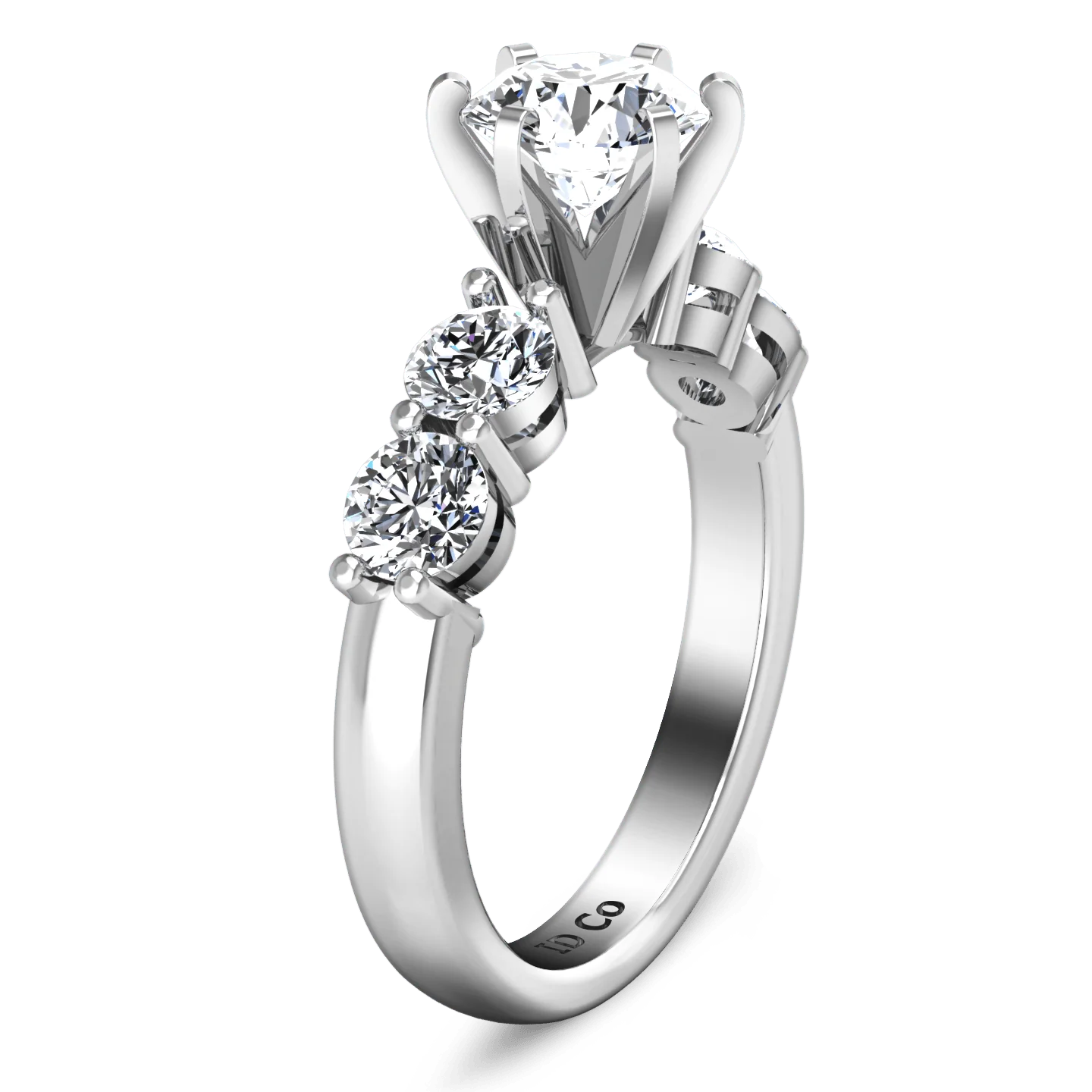 Round Diamond Pave Engagement Ring Journey 14K White Gold - Image 2