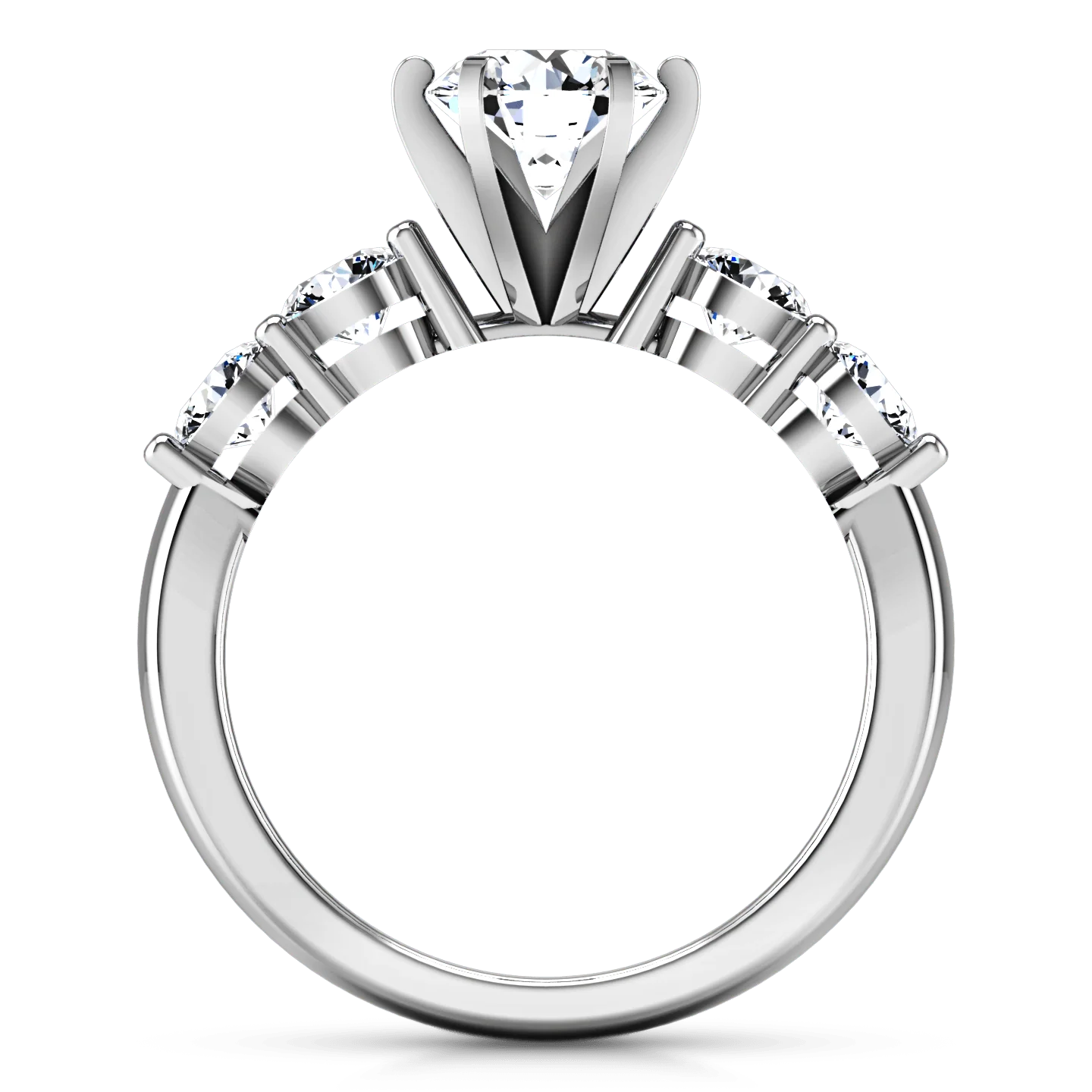 Round Diamond Pave Engagement Ring Journey 14K White Gold - Image 4