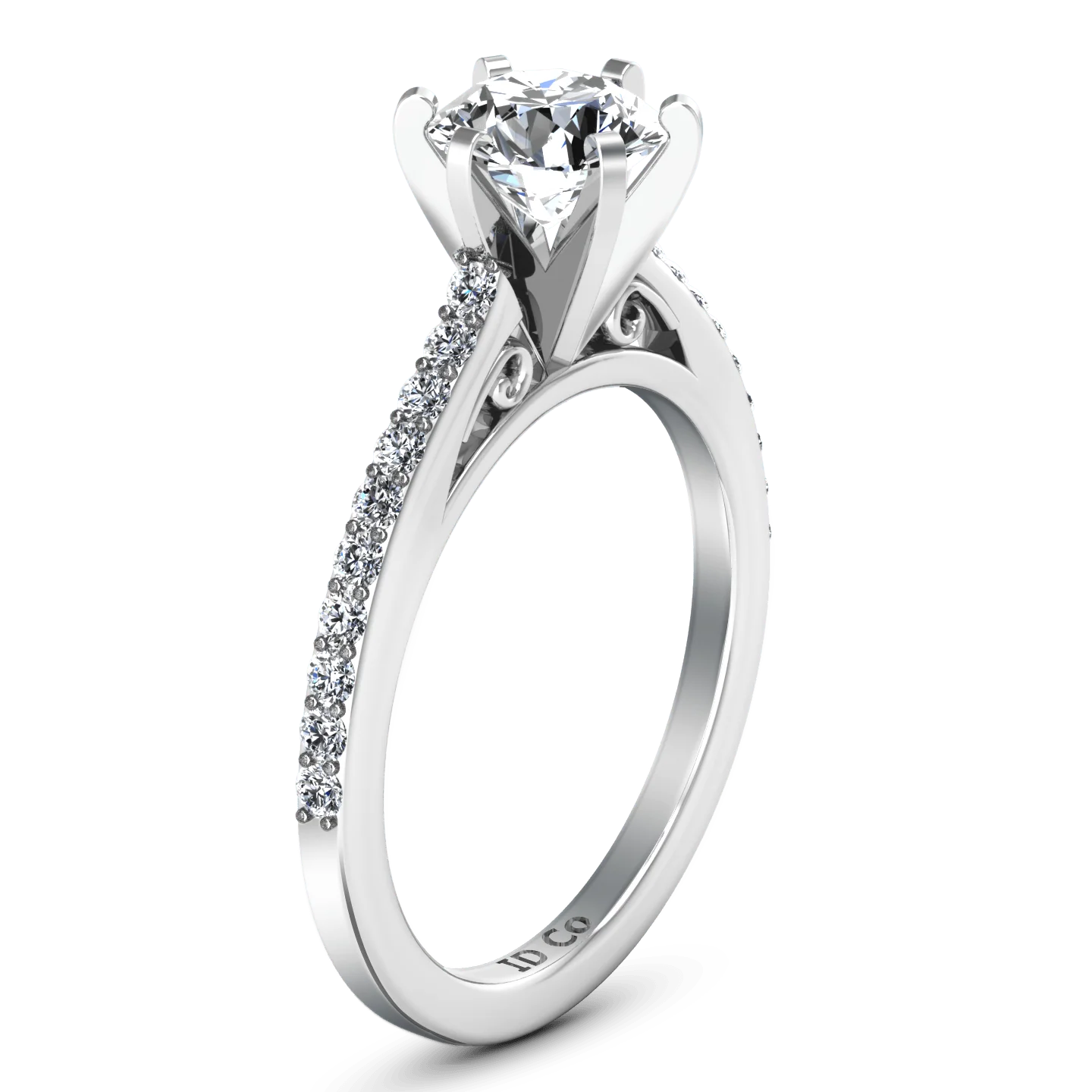 Round Diamond Pave Engagement Ring Juliette 14K White Gold - Image 2