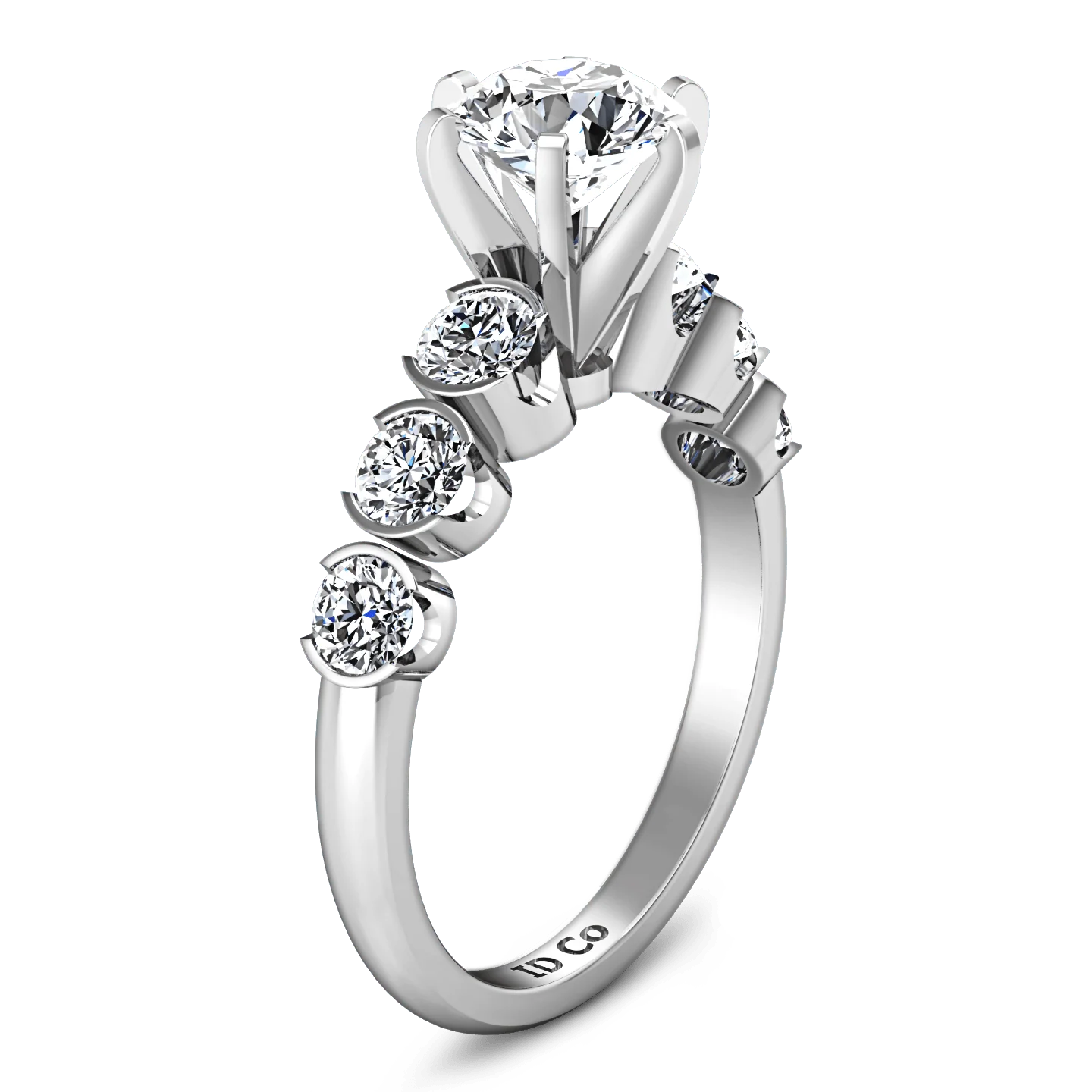 Round Diamond Pave Engagement Ring Karen 14K White Gold - Image 2