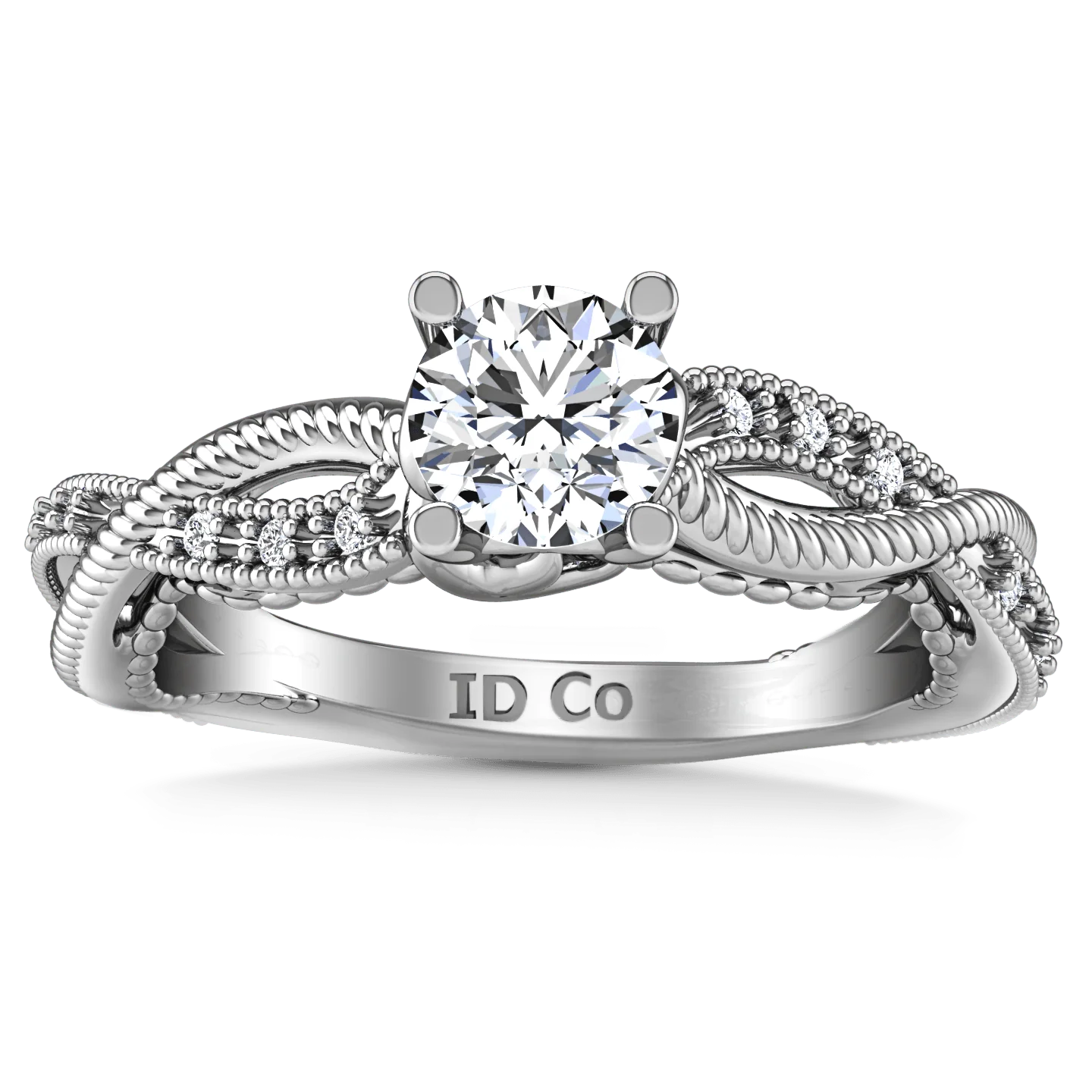 Round Diamond Pave Engagement Ring Maeve 14K White Gold