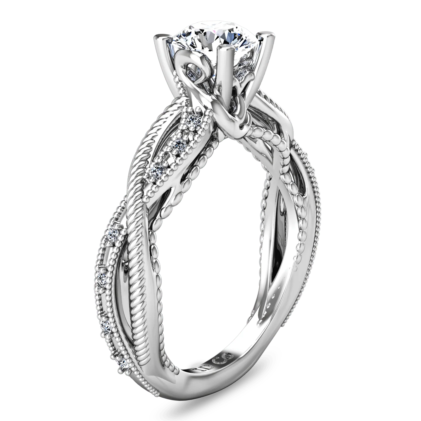 Round Diamond Pave Engagement Ring Maeve 14K White Gold - Image 2