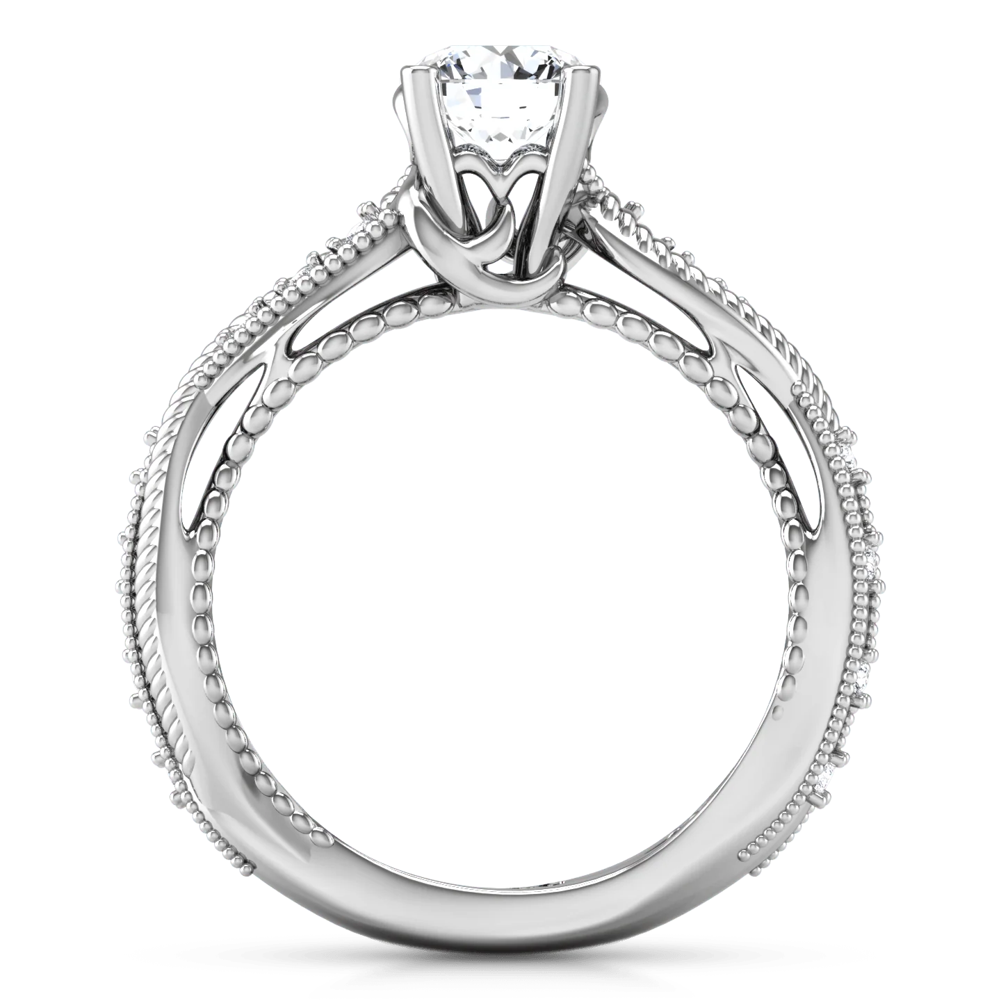 Round Diamond Pave Engagement Ring Maeve 14K White Gold - Image 3