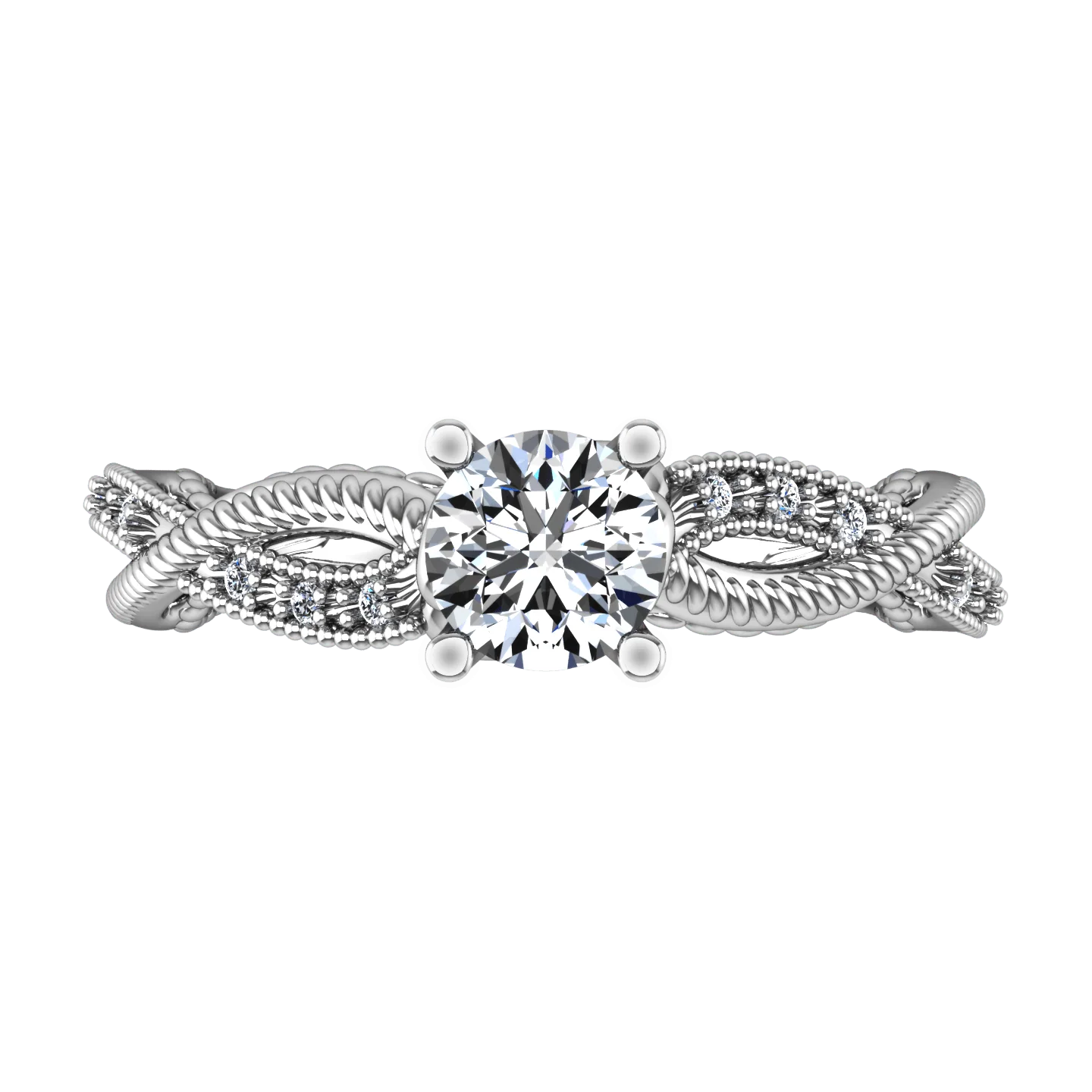 Round Diamond Pave Engagement Ring Maeve 14K White Gold - Image 4