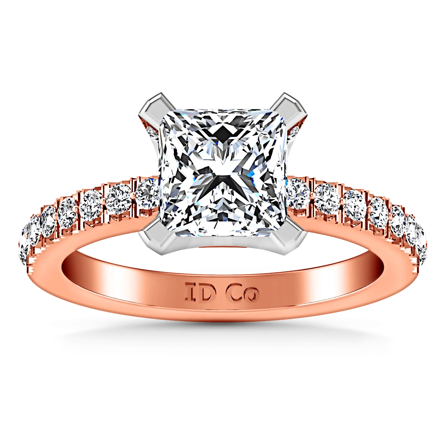Pave Diamond Princess Cut Engagement Ring Prima 14K Rose Gold