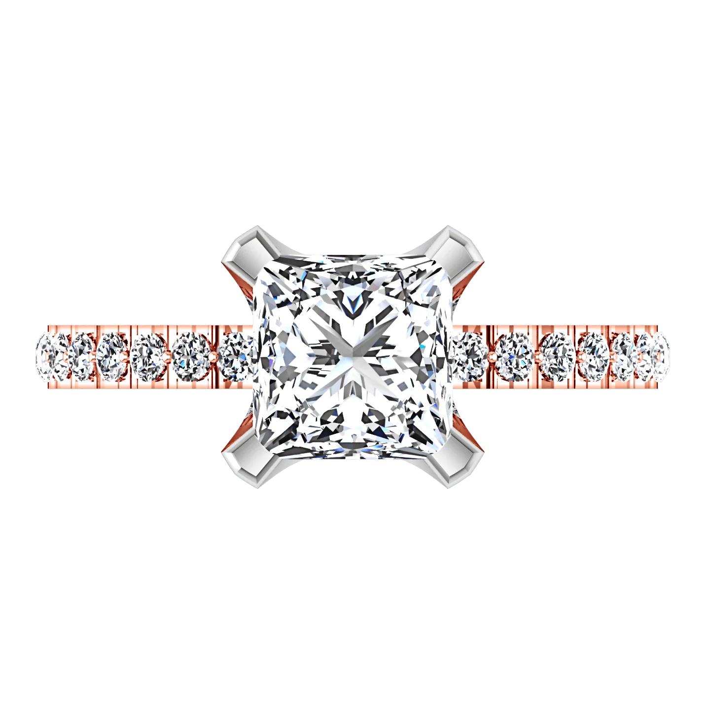 Pave Diamond Princess Cut Engagement Ring Prima 14K Rose Gold - Image 4