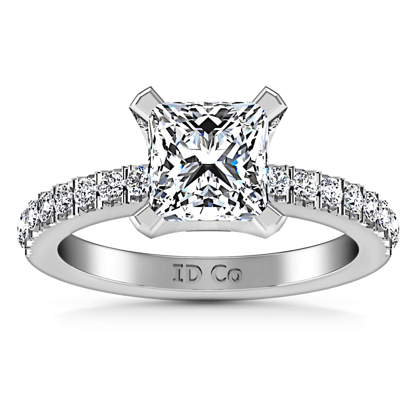 Pave Princess Cut Diamond Engagement Ring Prima 14K White Gold