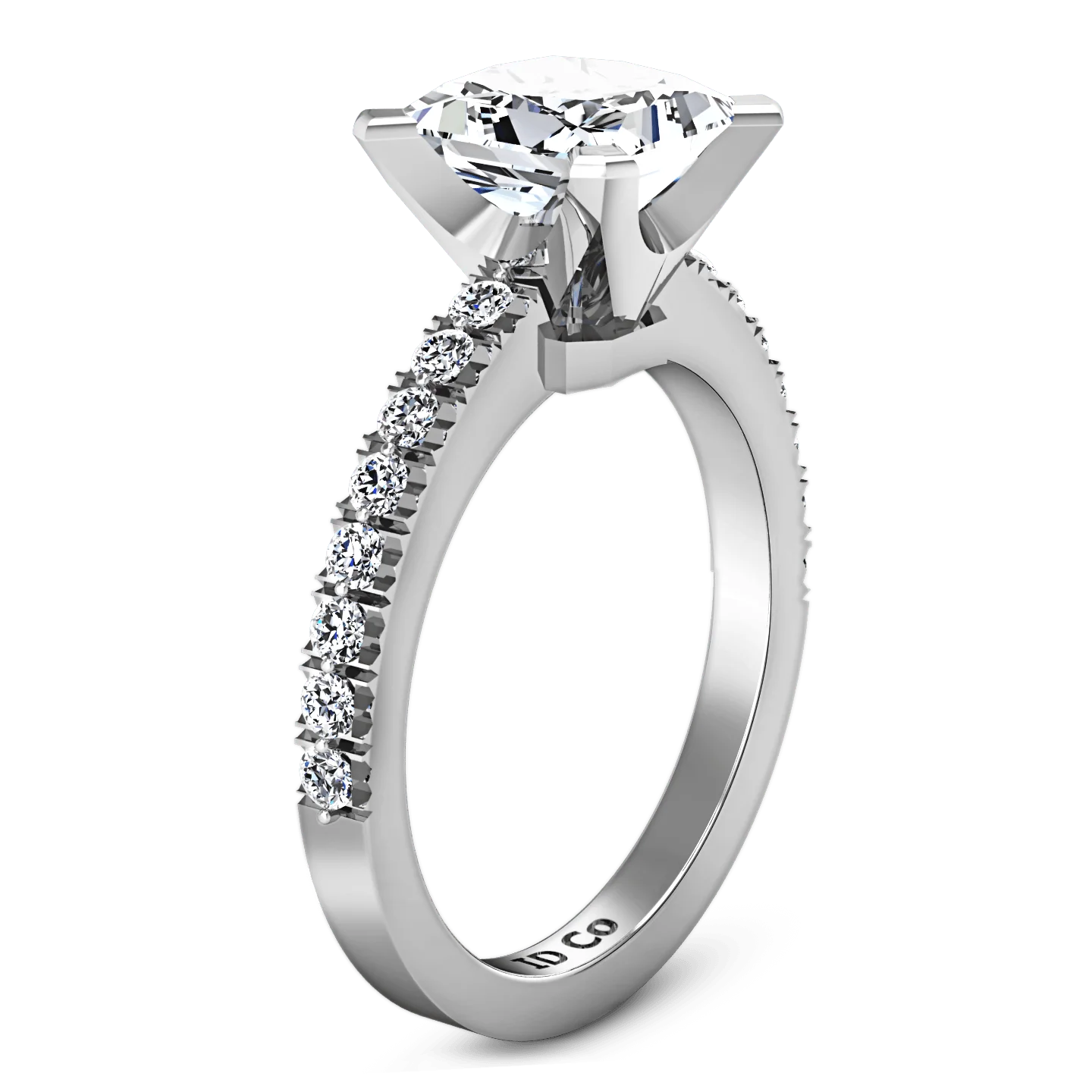 Pave Princess Cut Diamond Engagement Ring Prima 14K White Gold - Image 2