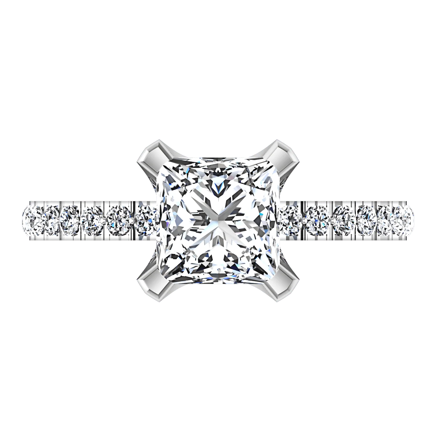 Pave Princess Cut Diamond Engagement Ring Prima 14K White Gold - Image 4