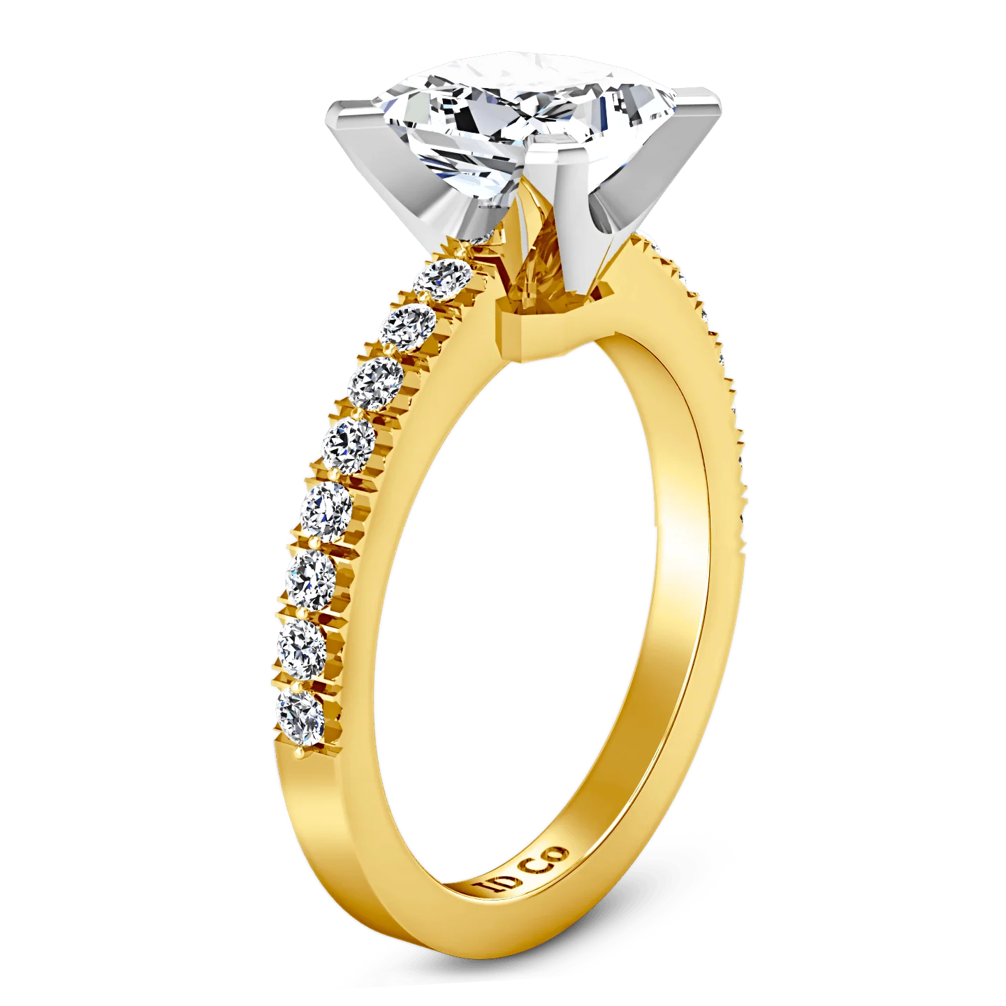Pave Princess Cut Engagement Ring Prima 14K Yellow Gold - Image 2