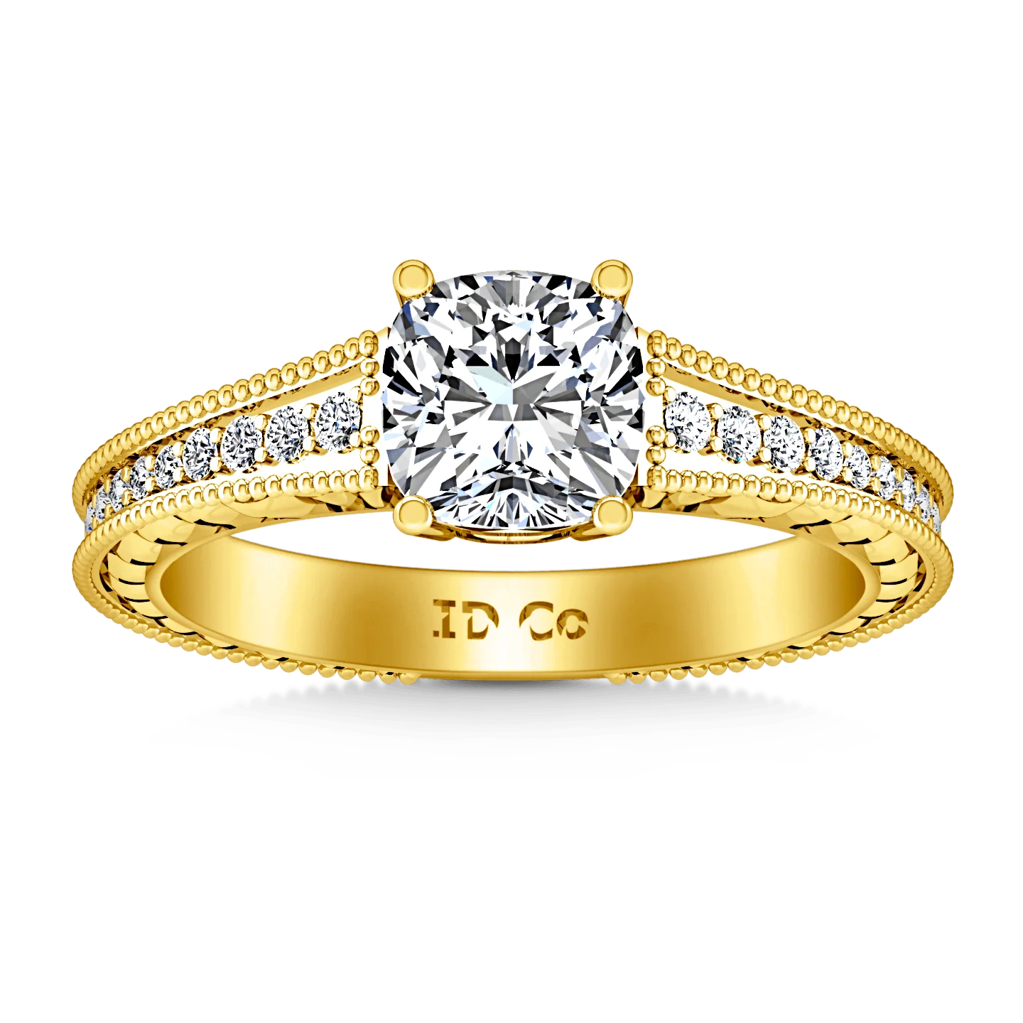 Pave Cushion Cut Engagement Ring Primrose 14K Yellow Gold