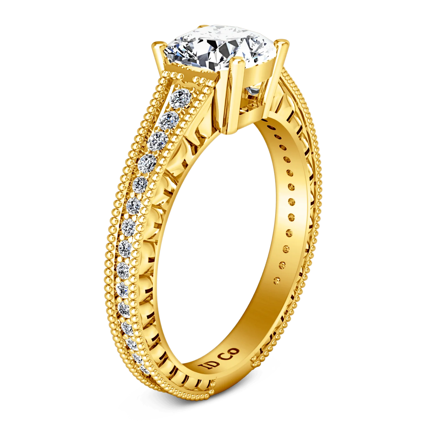 Pave Cushion Cut Engagement Ring Primrose 14K Yellow Gold - Image 3