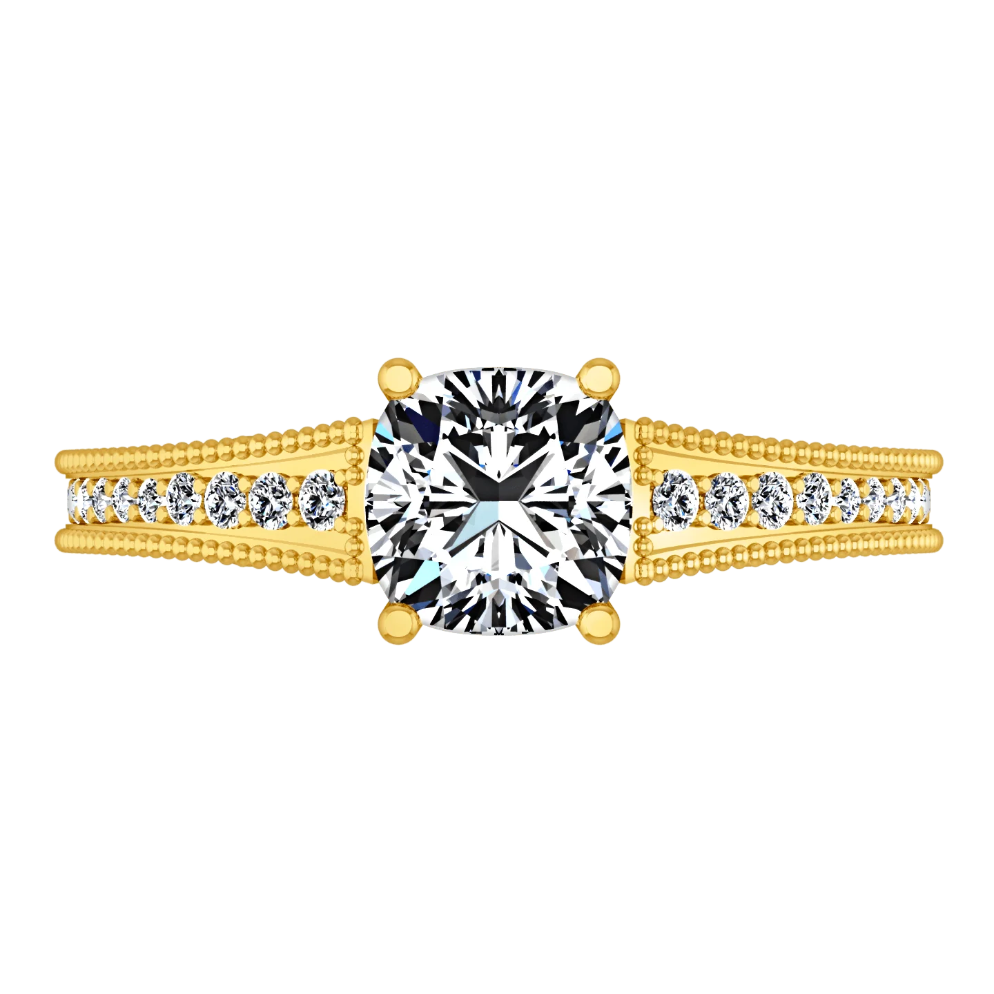 Pave Cushion Cut Engagement Ring Primrose 14K Yellow Gold - Image 4
