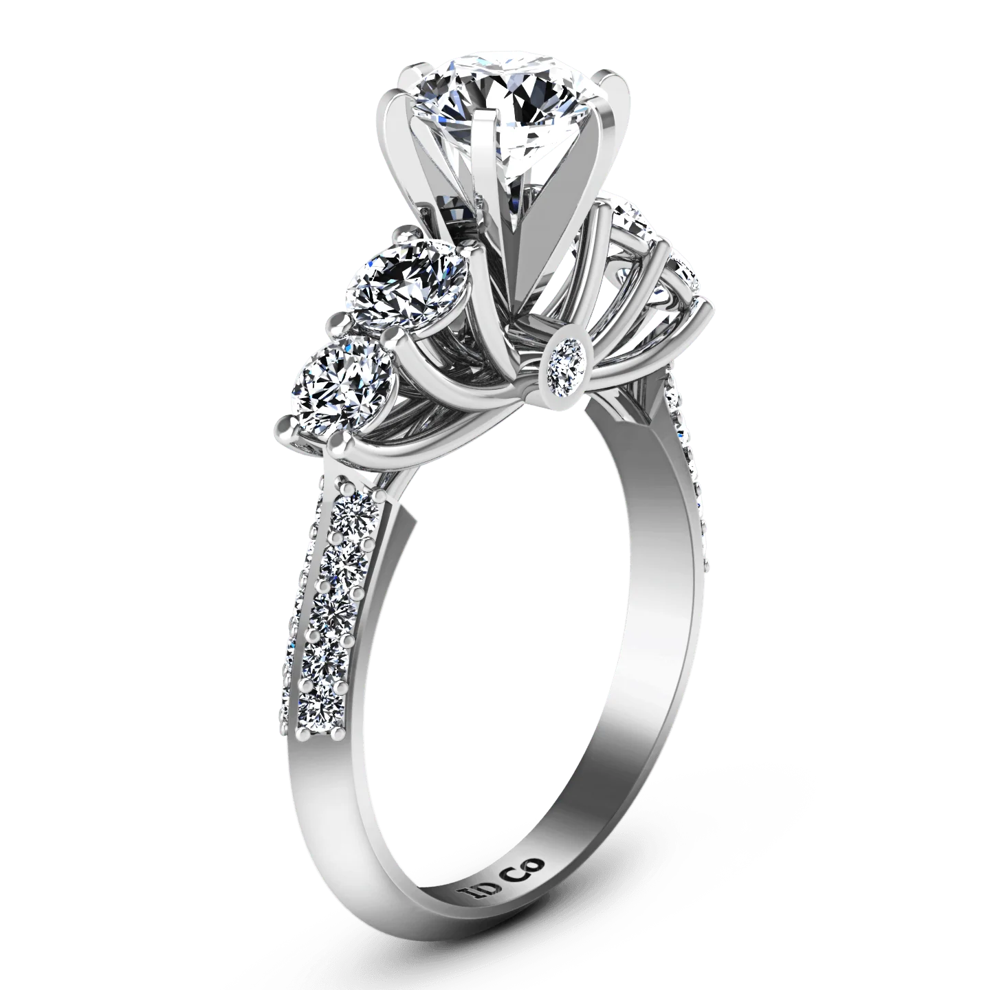 Round Diamond Pave Engagement Ring Regal 14K White Gold - Image 2