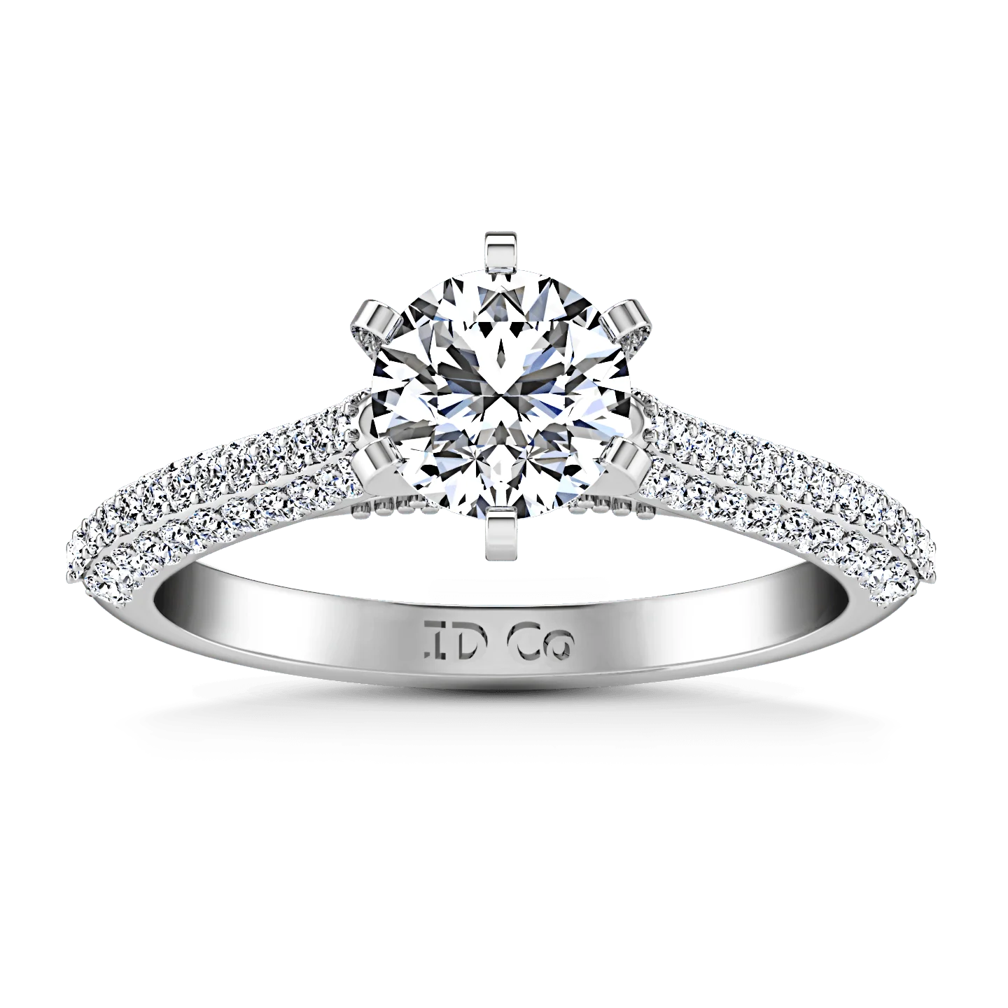 Pave Round Diamond Engagement Ring Royal 14K White Gold