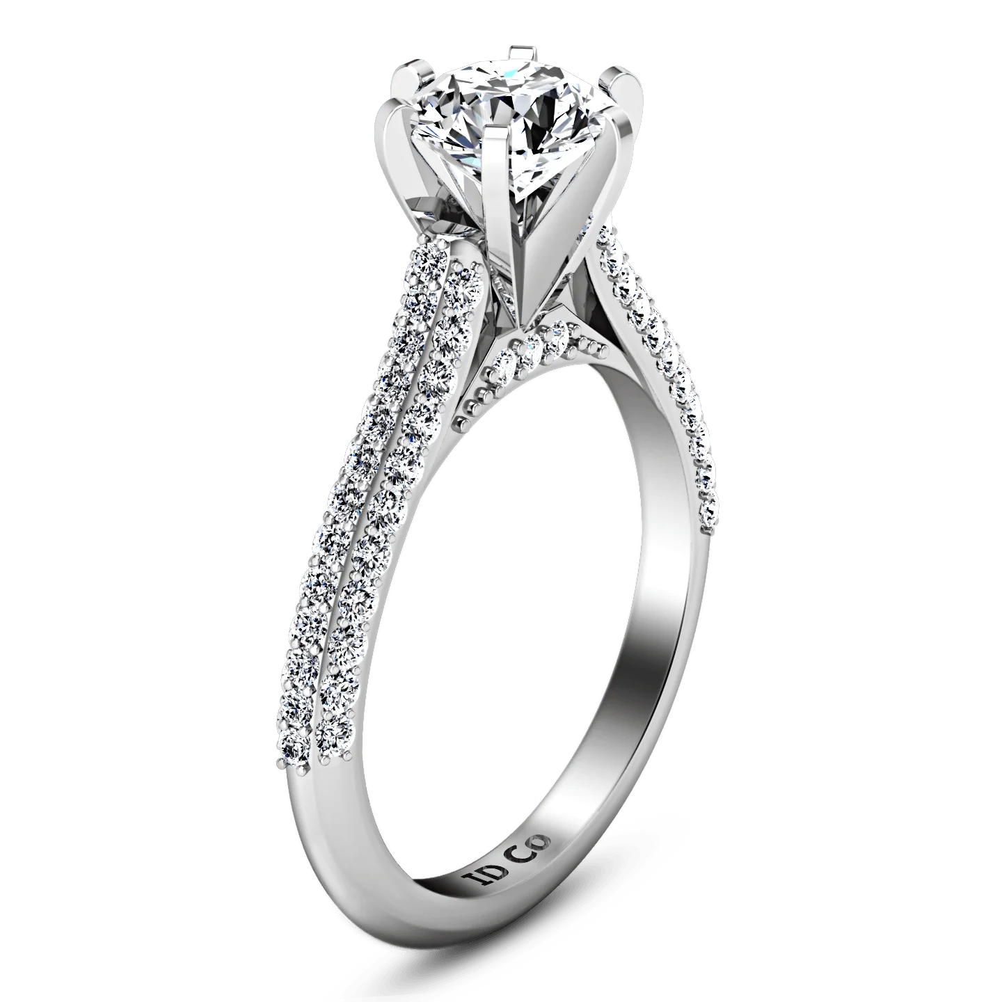 Pave Round Diamond Engagement Ring Royal 14K White Gold - Image 2