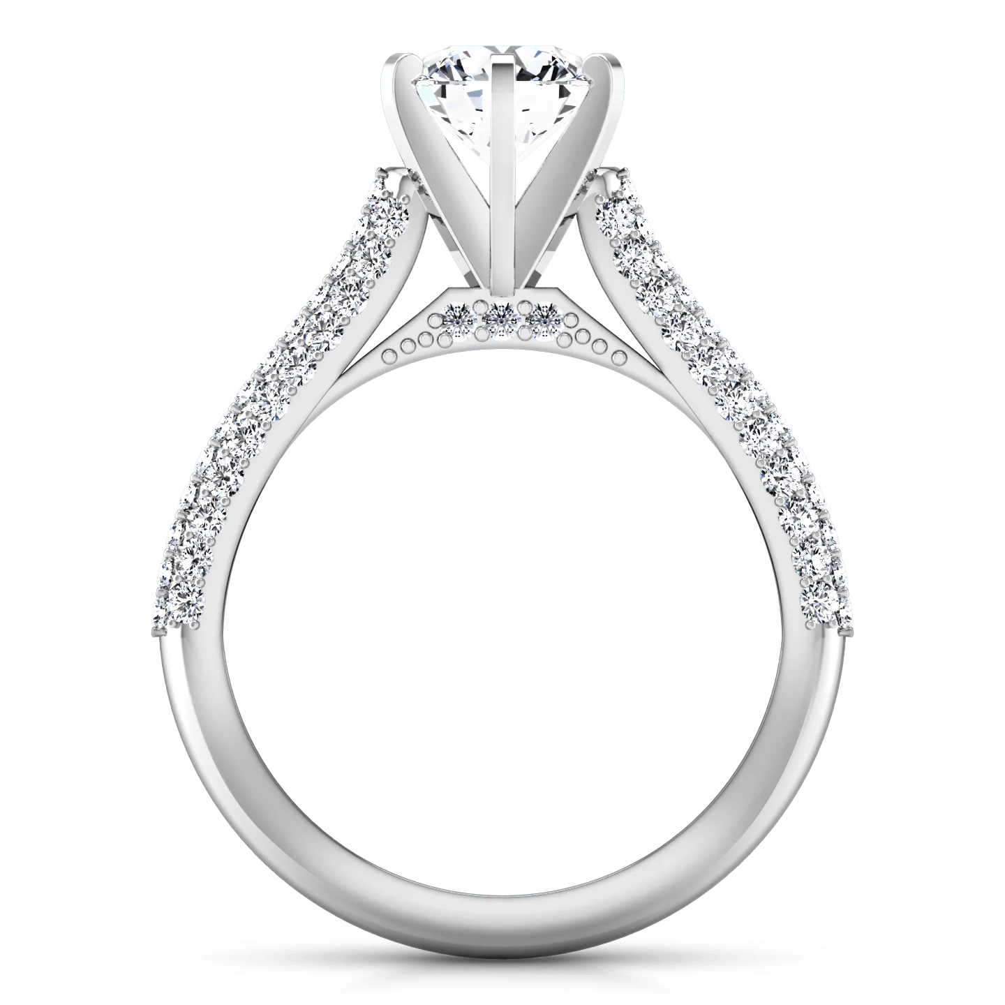 Pave Round Diamond Engagement Ring Royal 14K White Gold - Image 3