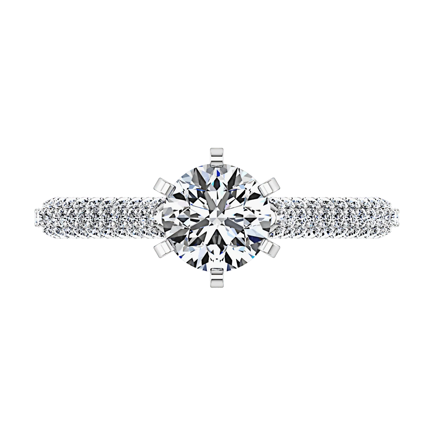 Pave Round Diamond Engagement Ring Royal 14K White Gold - Image 4