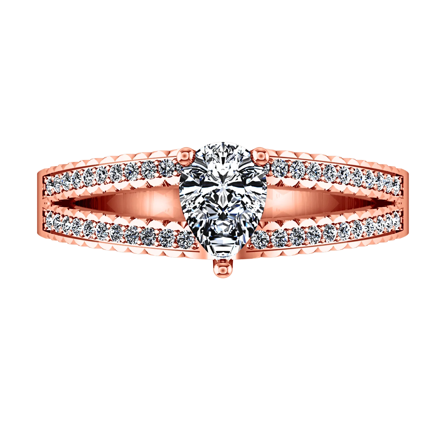 Pave Diamond Engagement Ring Season Pear 14K Rose Gold - Image 3