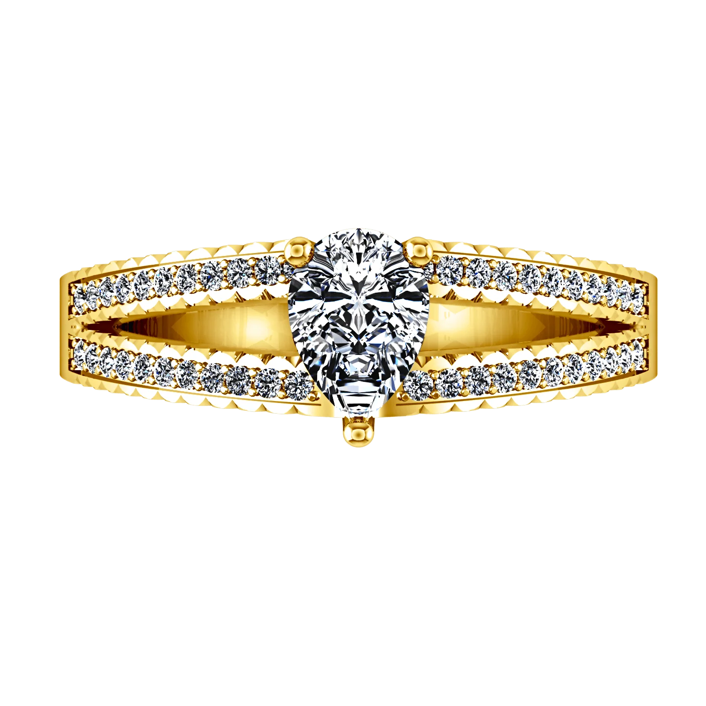 Pave Diamond EngagementRing Season Pear 14K Yellow Gold - Image 4