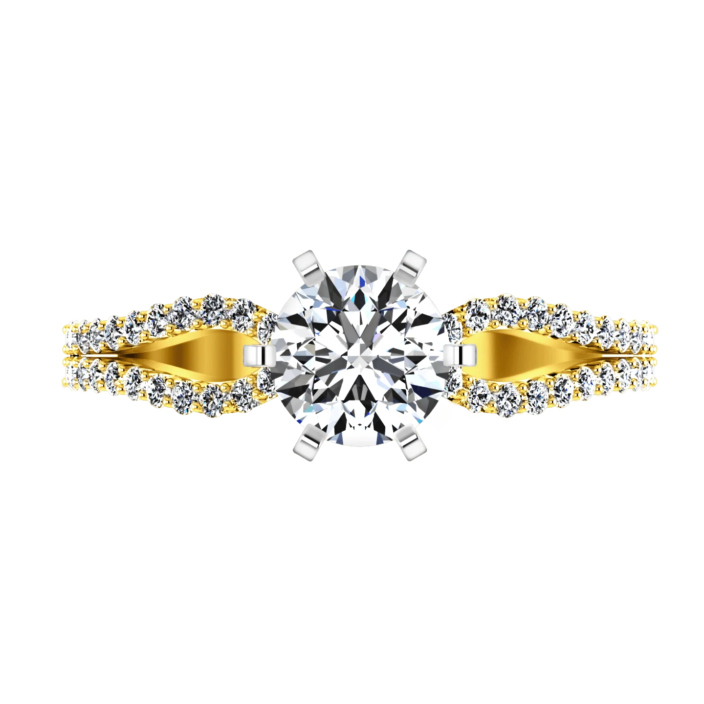 Pave Diamond EngagementRing Tres Jolie 14K Yellow Gold - Image 4