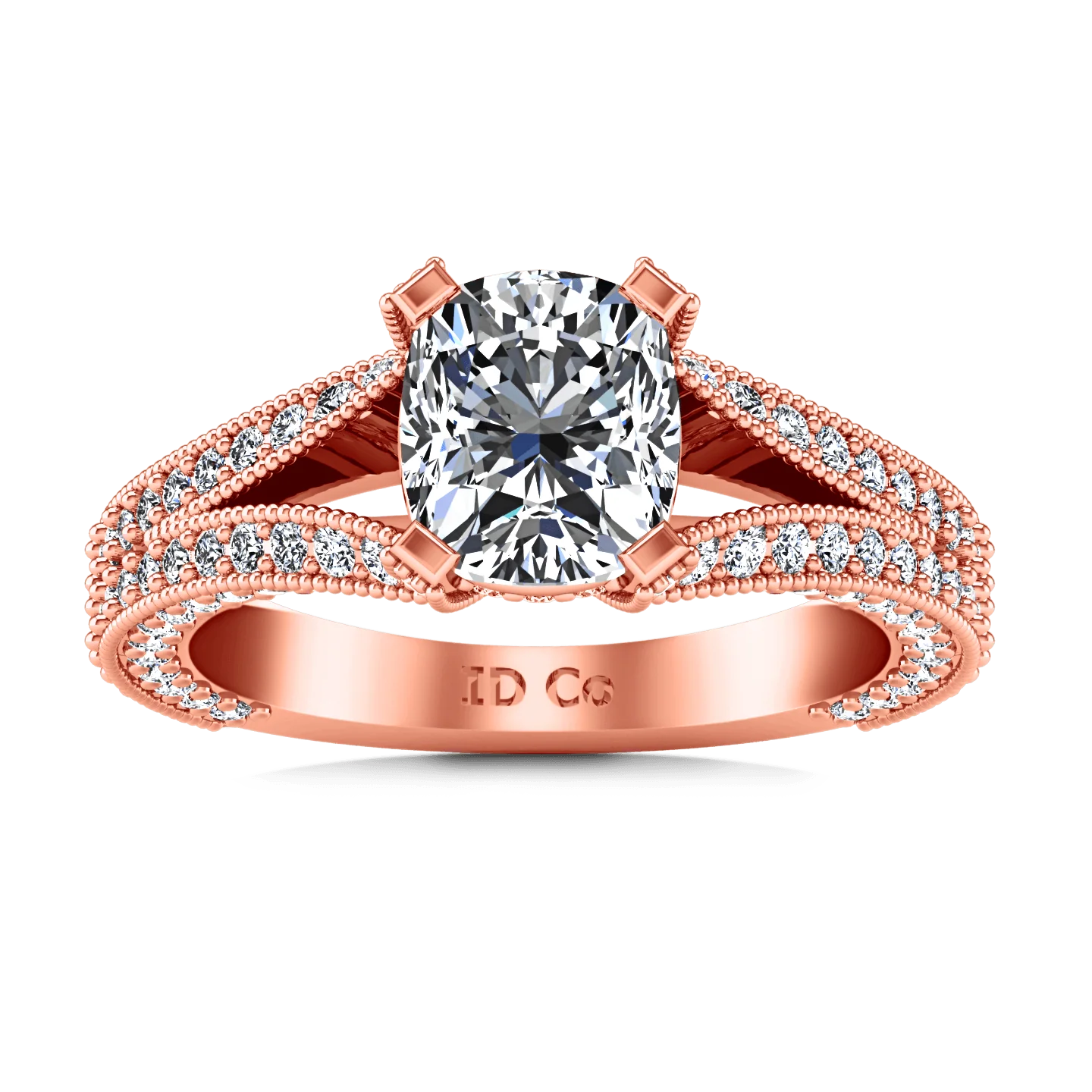 Pave Diamond Cushion Cut Engagement Ring Zahra 14K Rose Gold