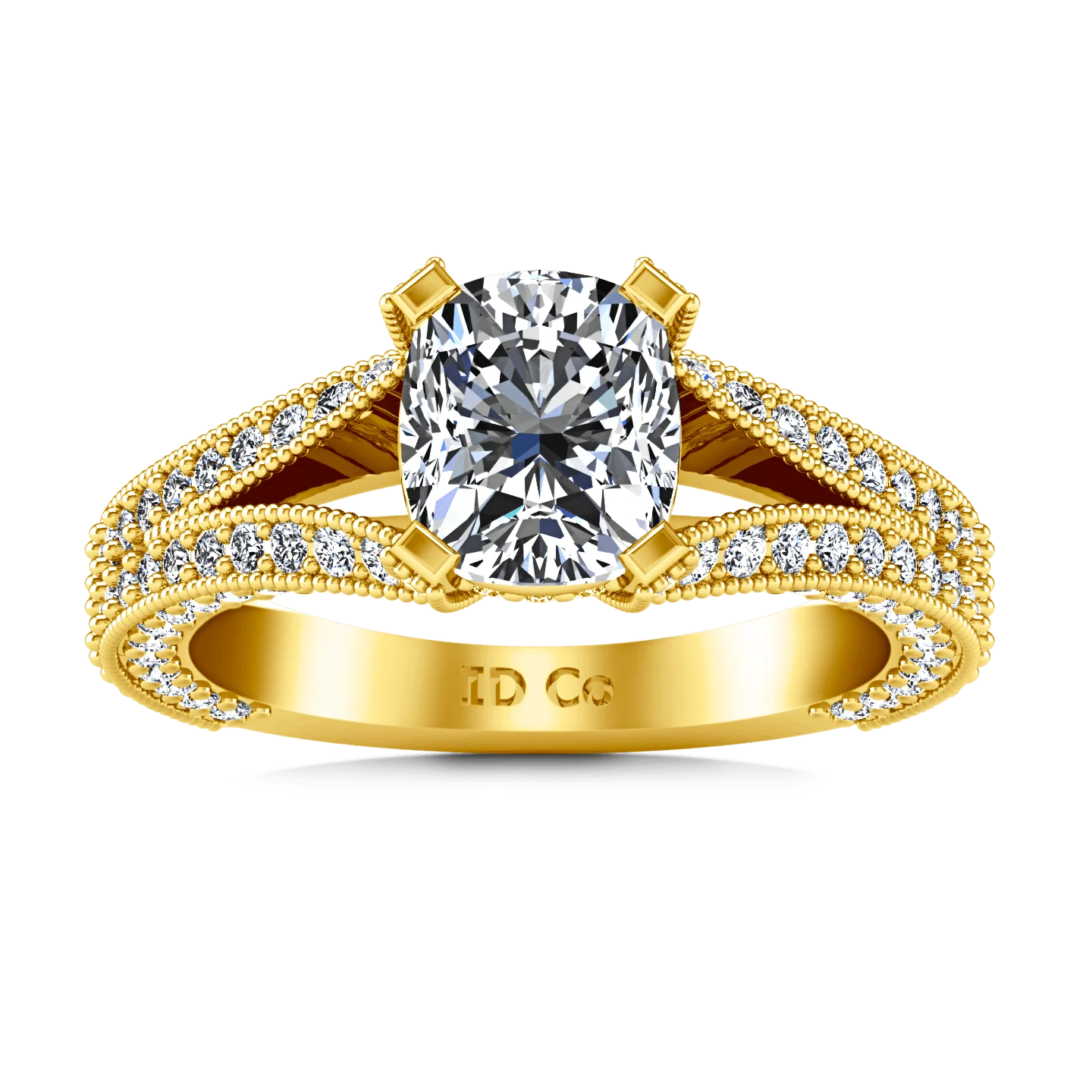 Pave Cushion Cut Engagement Ring Zahra 14K Yellow Gold