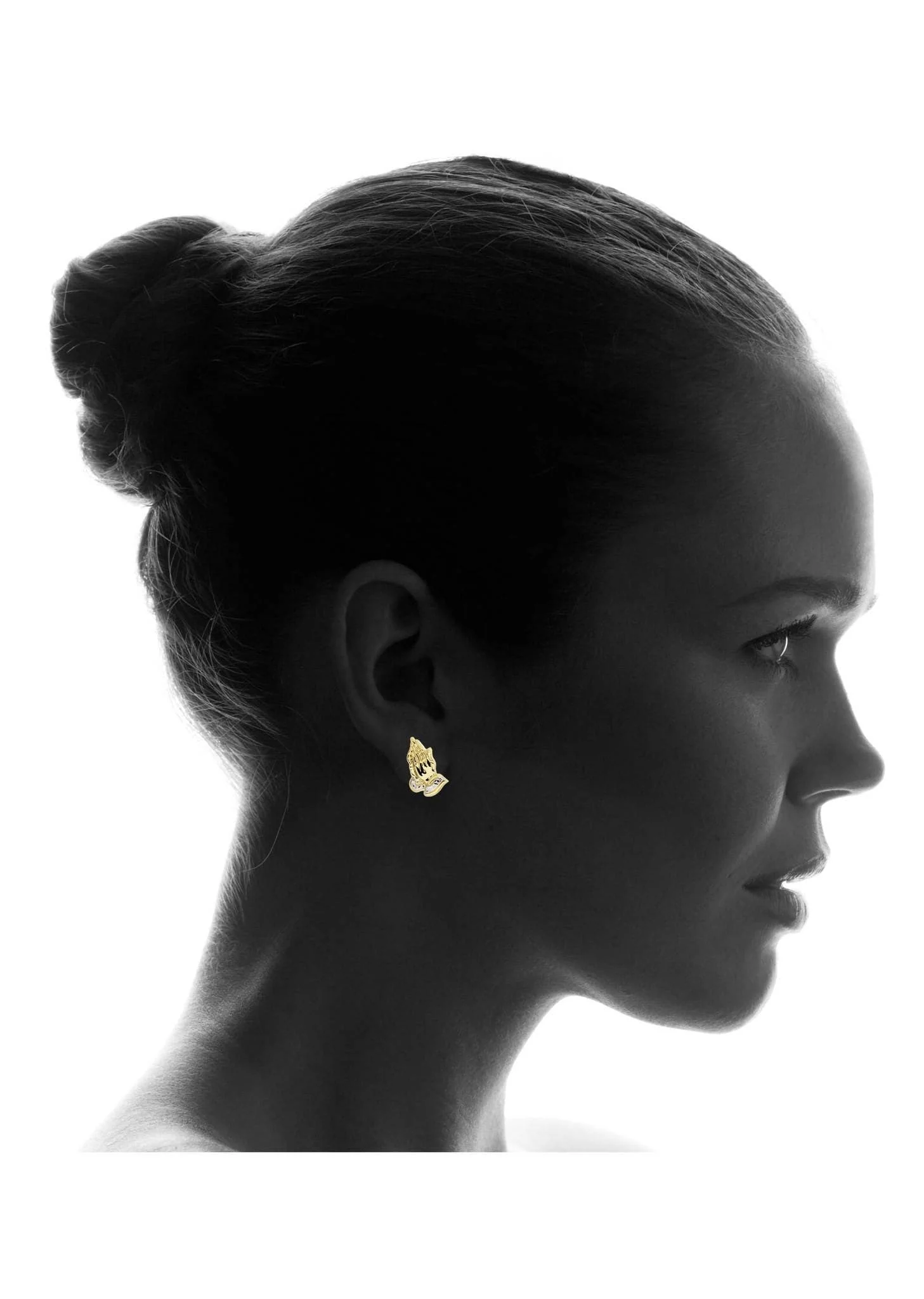 Praying Hands 10K Yellow Gold Studs | Appx. Diameter 1 Inch - Image 4