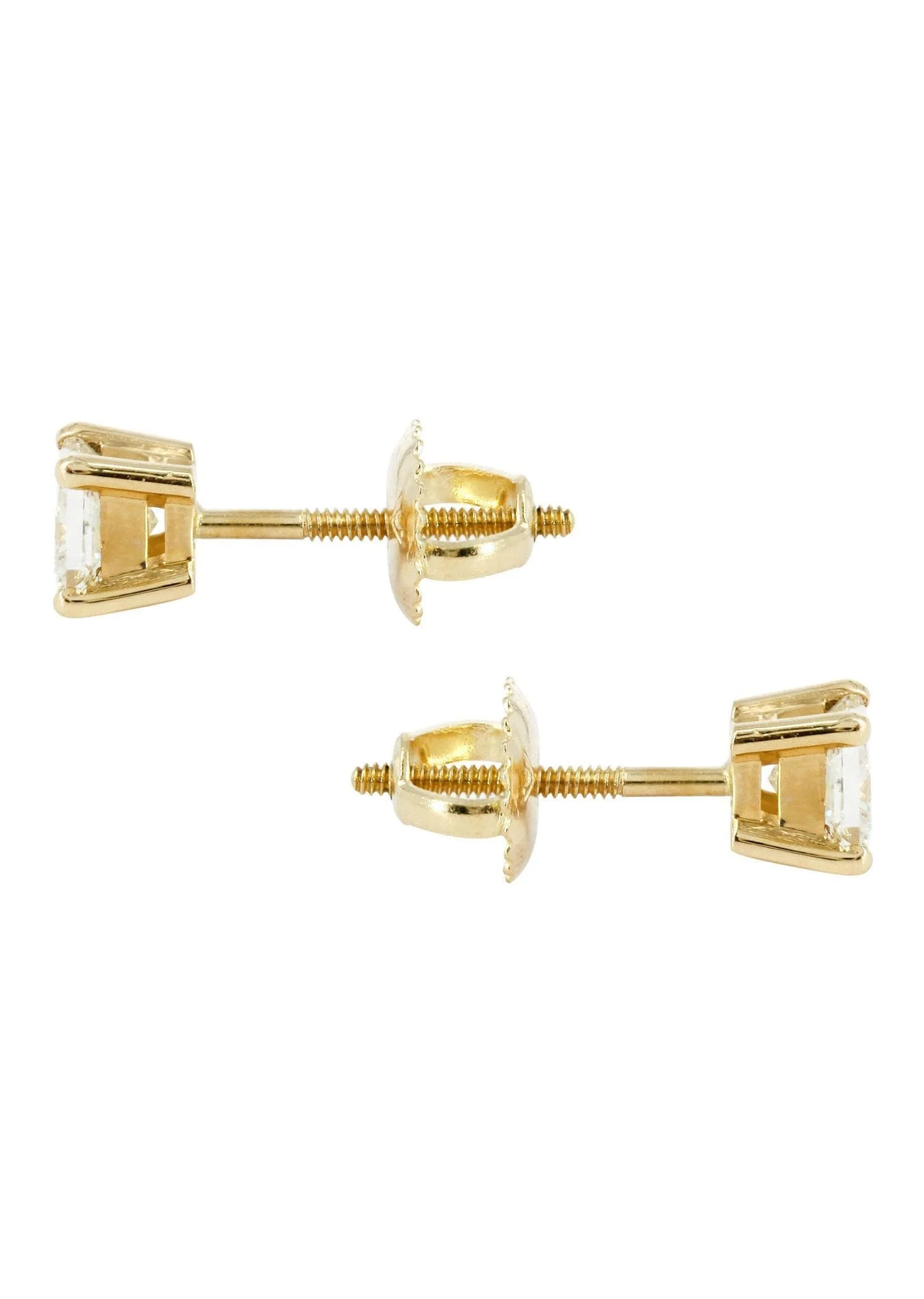Princess Cut Diamond Stud Earrings For Men | 14K Yellow Gold | 0.97 Carats - Image 2